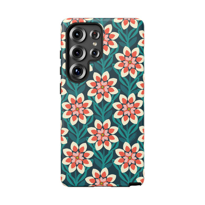 Modern Dahlia Samsung Case - Teal Coral Allover Pattern