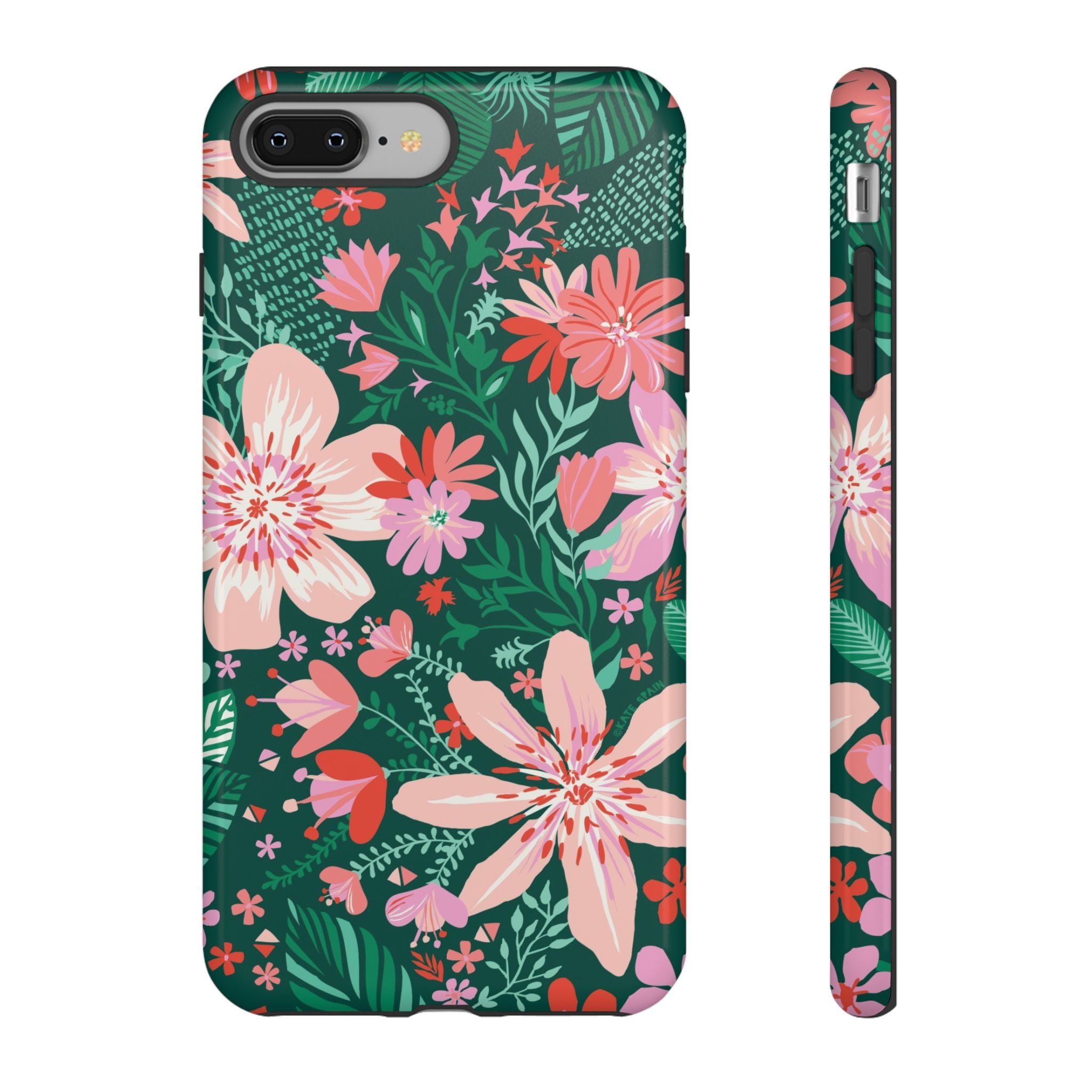 Bonaire Tough iPhone 8 Plus Case – Glossy | jade, pink, white tropical floral botanical print