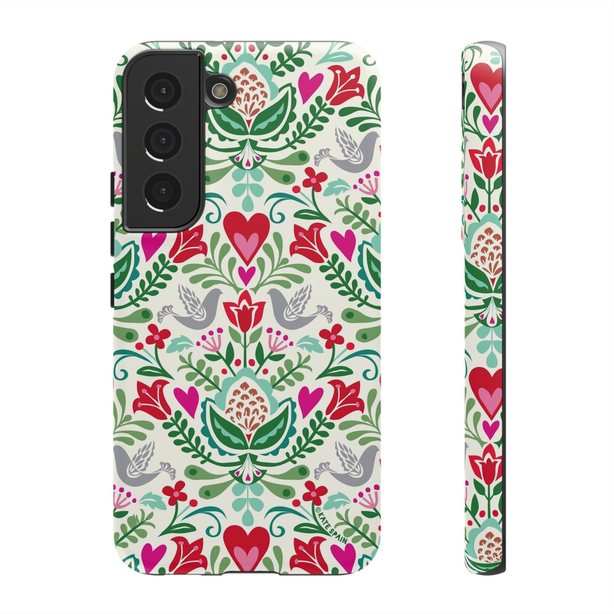 Rosemaling Samsung Galaxy S22 Case – Matte | white, red, green rosemaling floral print
