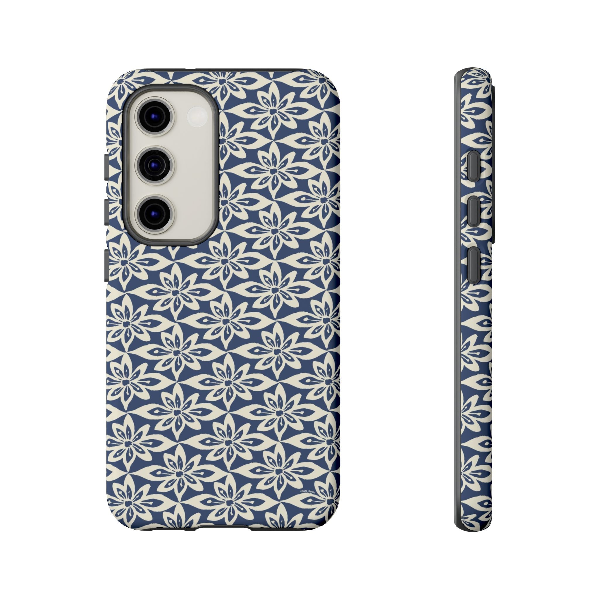 Lily Navy Blue Samsung Galaxy S23 Matte case — graphic white lily print on deep navy — botanical phone case by Kate Spain
