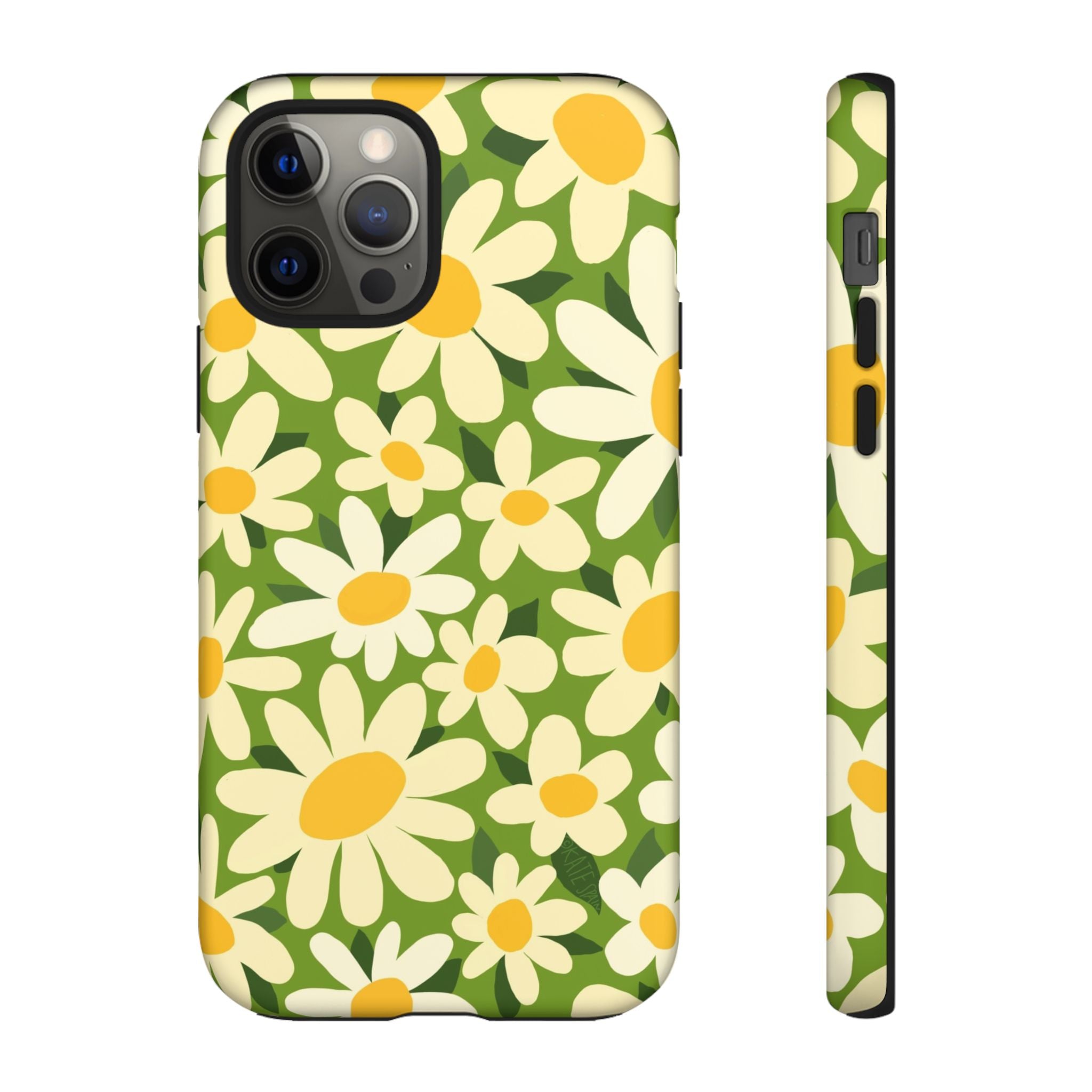 Shasta Daisy Tough iPhone 12 Pro Case – Matte | green, white, yellow daisy floral print