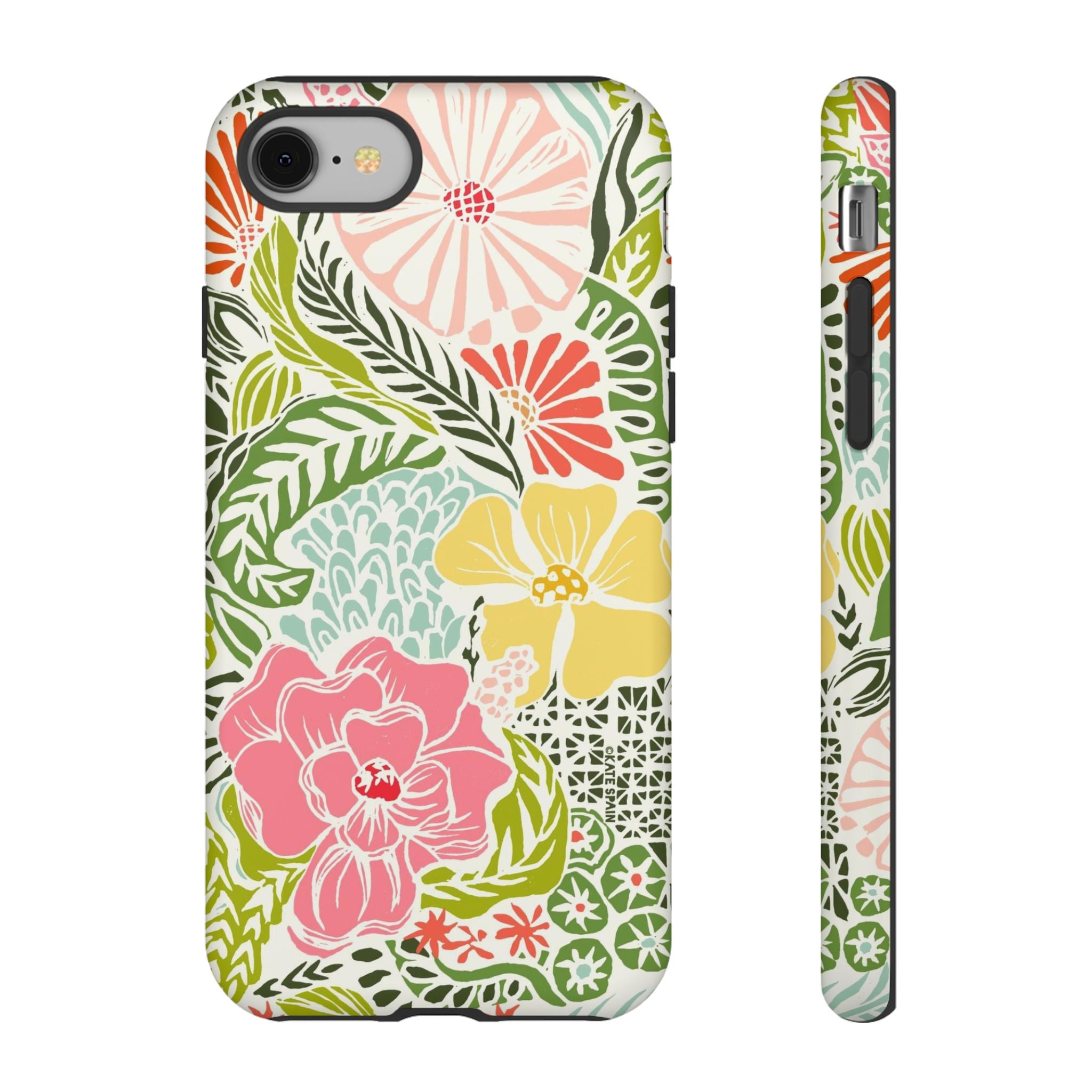 Tropica Tough iPhone 8 Case – Matte | cream, pink, yellow, blue botanical floral print