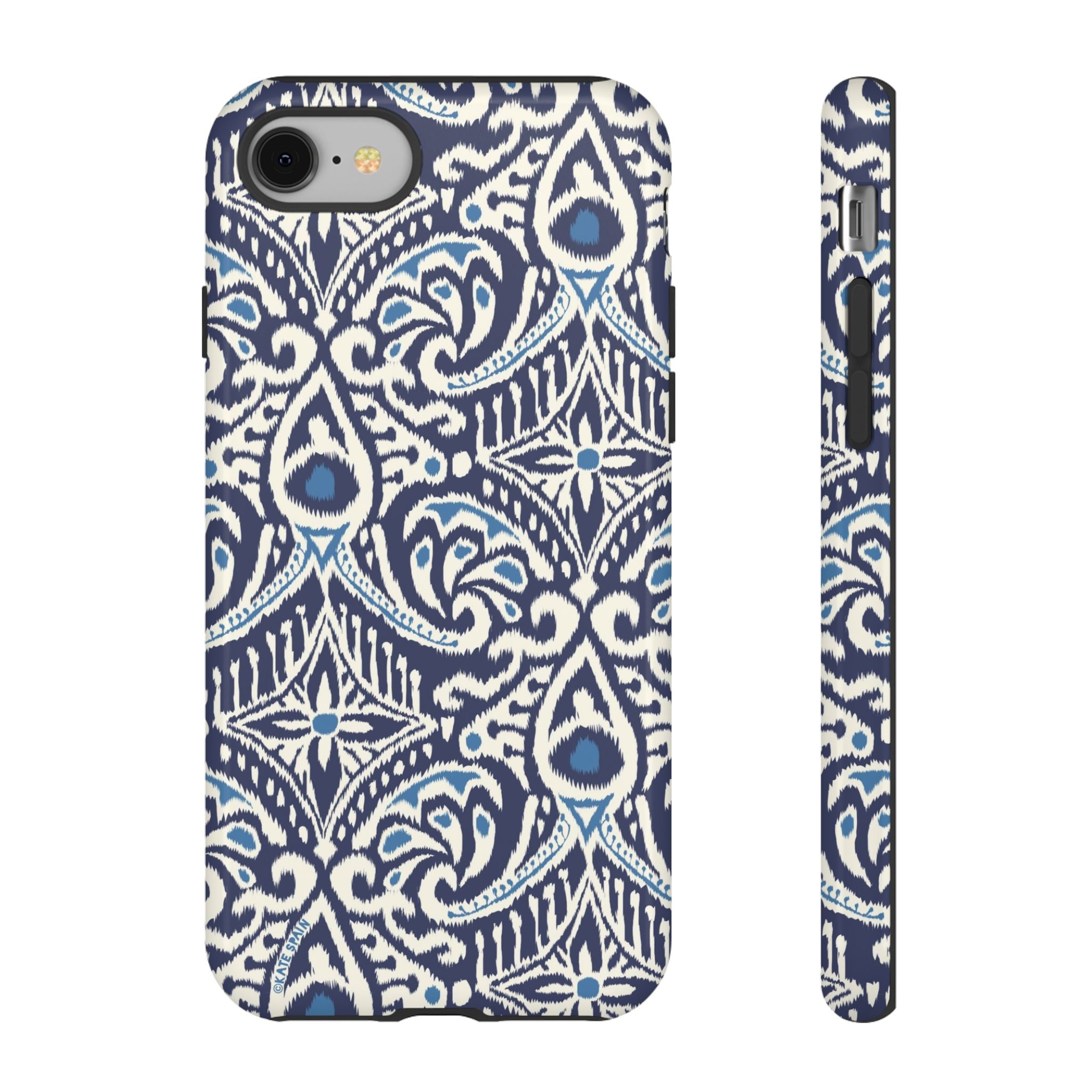 Ikat Tough iPhone 8 Case – Glossy | navy, cream, blue ikat medallion print
