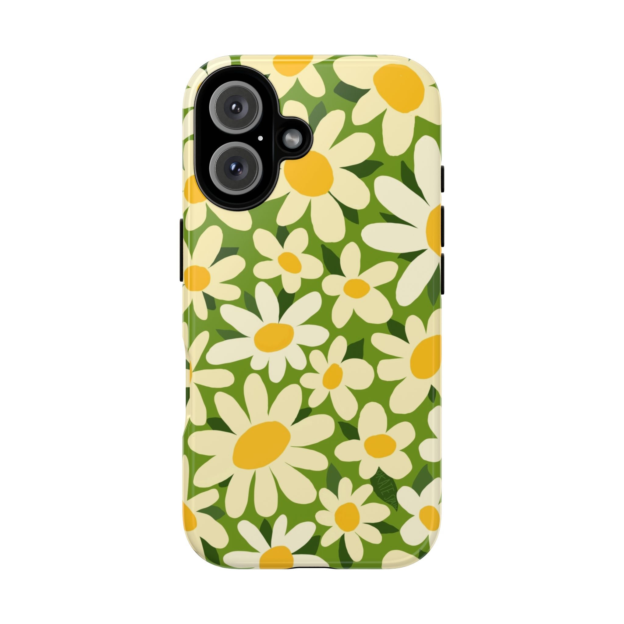 Shasta Daisy Tough iPhone 16 Case – Glossy | green, white, yellow daisy floral print
