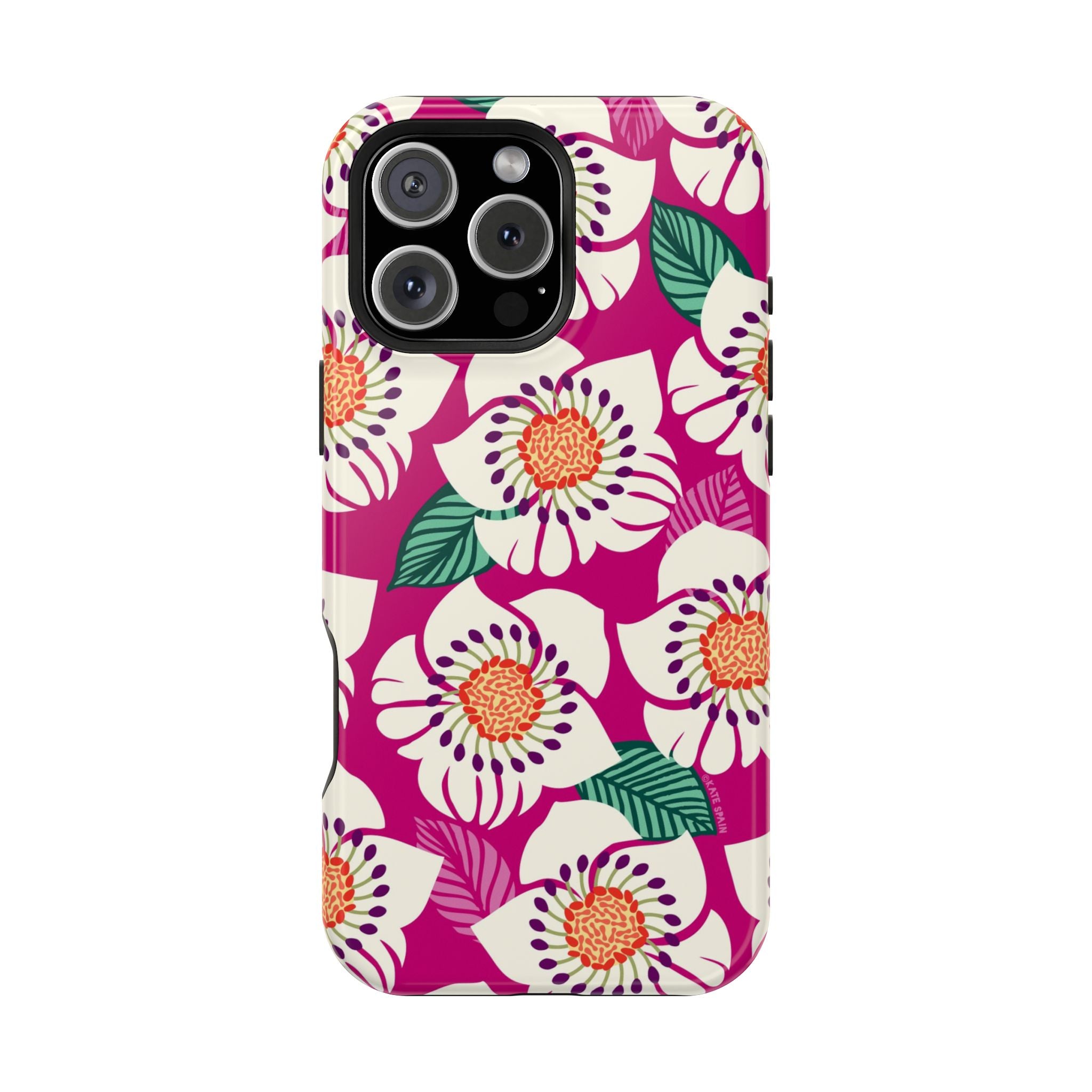 Panache Rose MagSafe iPhone 16 Pro Max Case – Glossy  | berry, cream white, peach anemone floral print