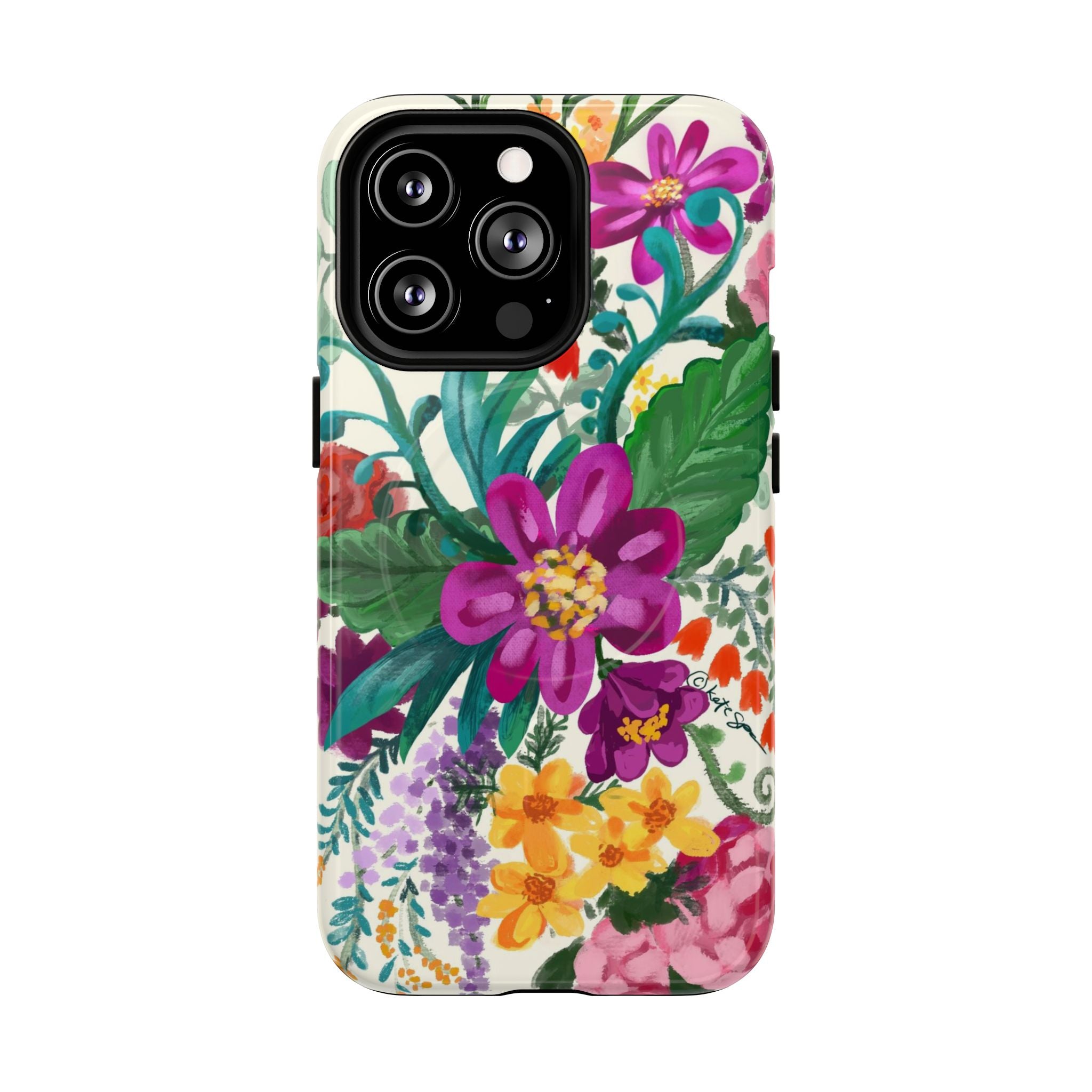 Posy MagSafe iPhone 13 Pro Case – Glossy | cream, magenta, coral botanical floral print