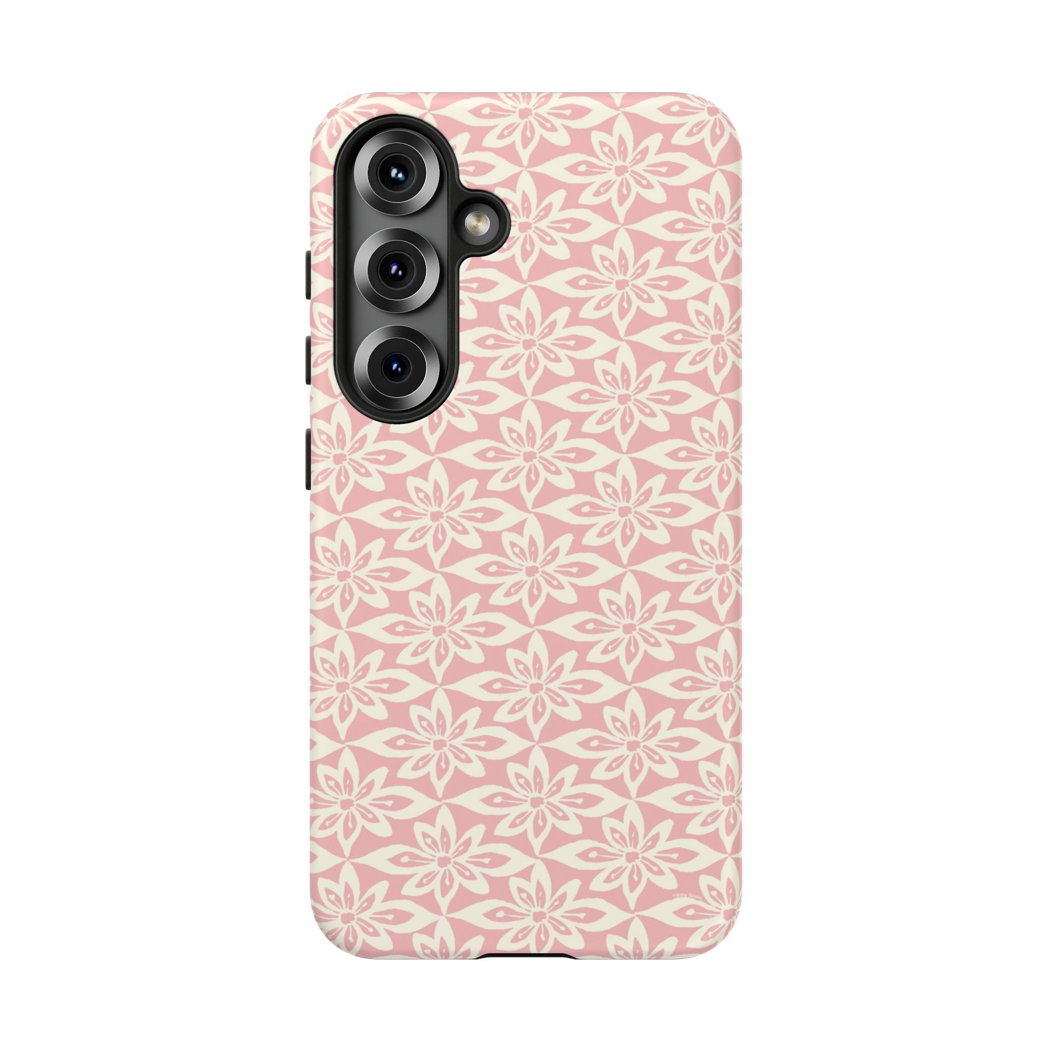 Lily Pastel Pink Samsung Galaxy S25 Matte case — graphic white lily print on dreamy pastel pink — botanical phone case by Kate Spain