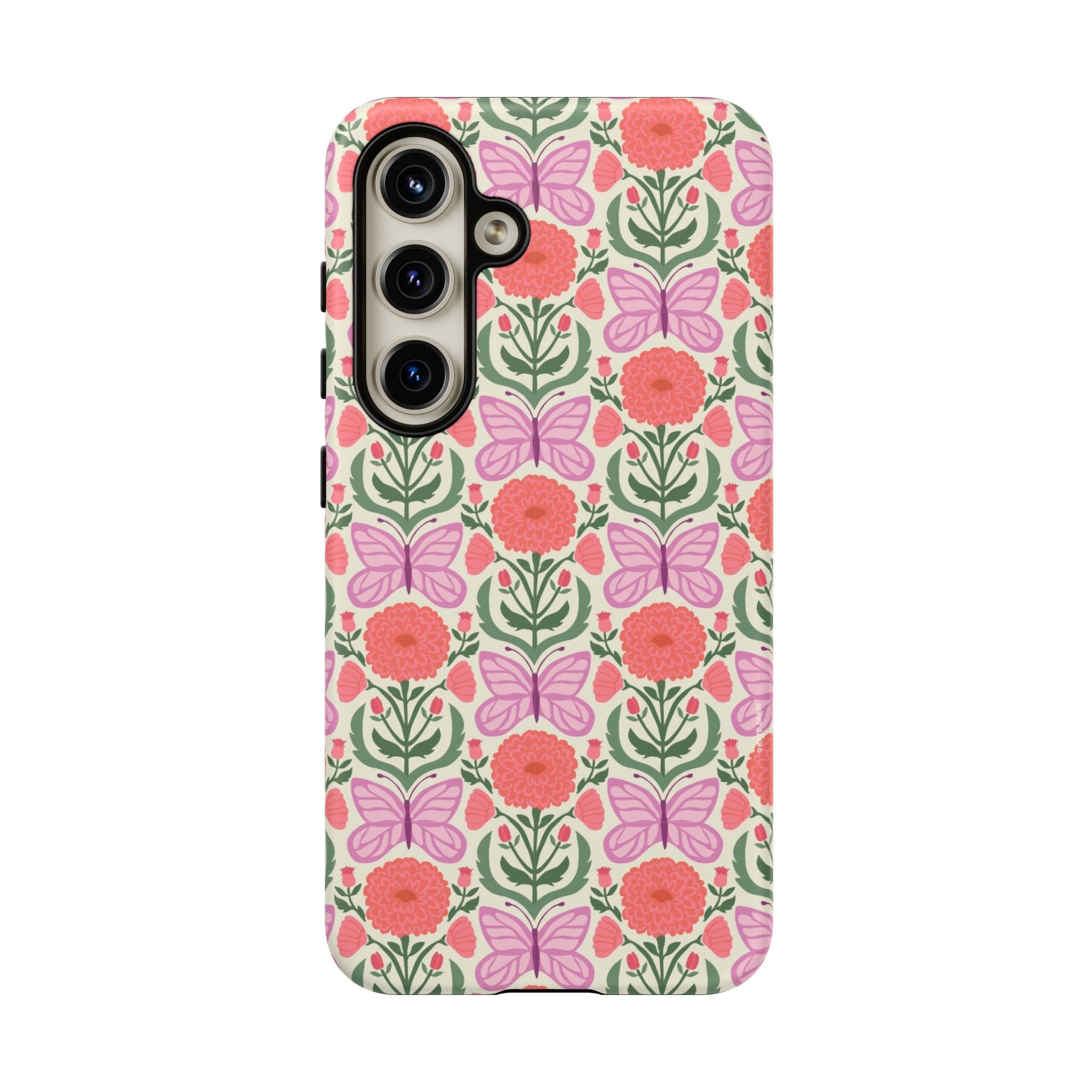 Luxury Pink Butterfly Samsung Galaxy S24 Case – Matte | cream, coral, lavender butterfly floral print
