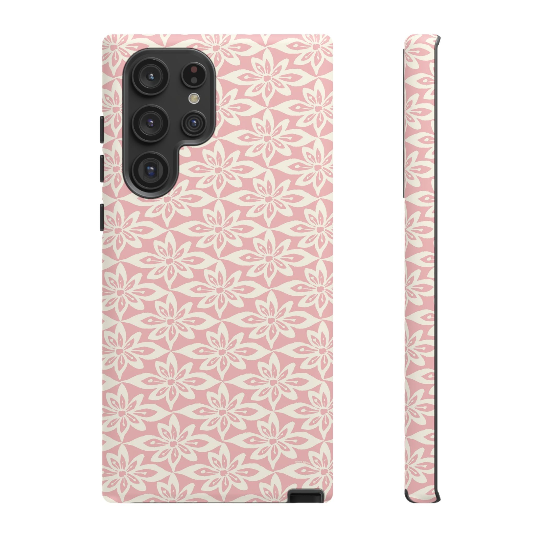 Lily Pastel Pink Samsung Galaxy S22 Ultra Matte case — graphic white lily print on dreamy pastel pink — botanical phone case by Kate Spain