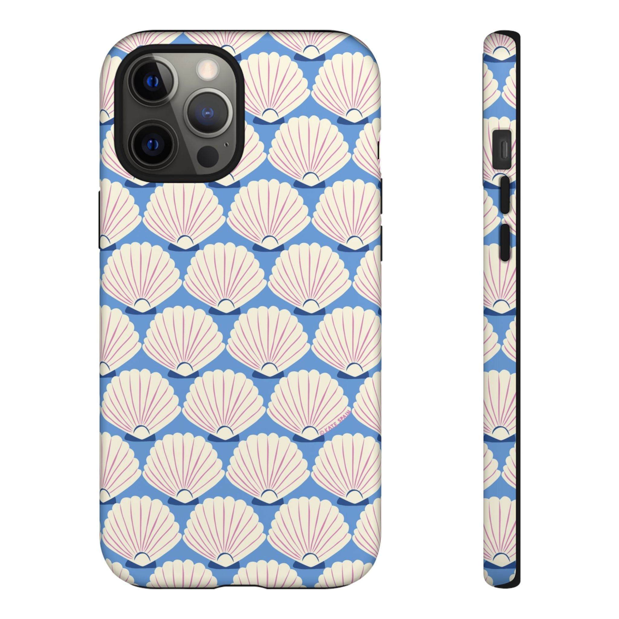 Seashells Tough iPhone 12 Pro Max Case – Matte | periwinkle, cream, blush scallop shell print