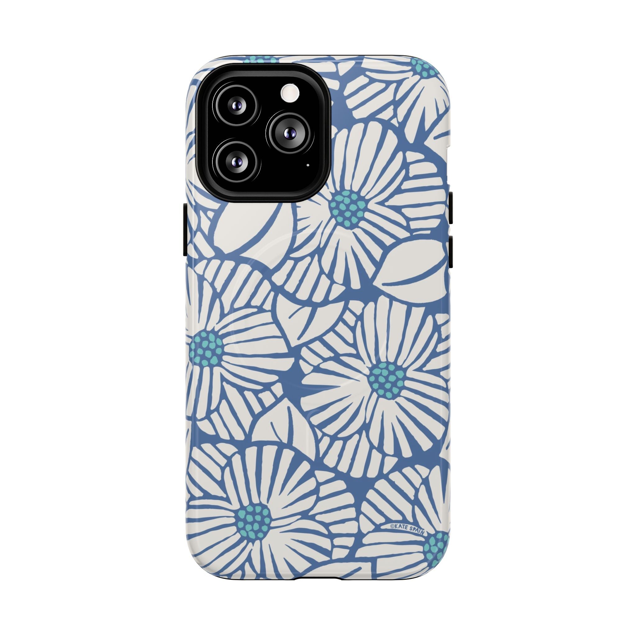 Calendula MagSafe iPhone 13 Pro Max Case – Glossy | periwinkle, cream, teal graphic daisy floral print