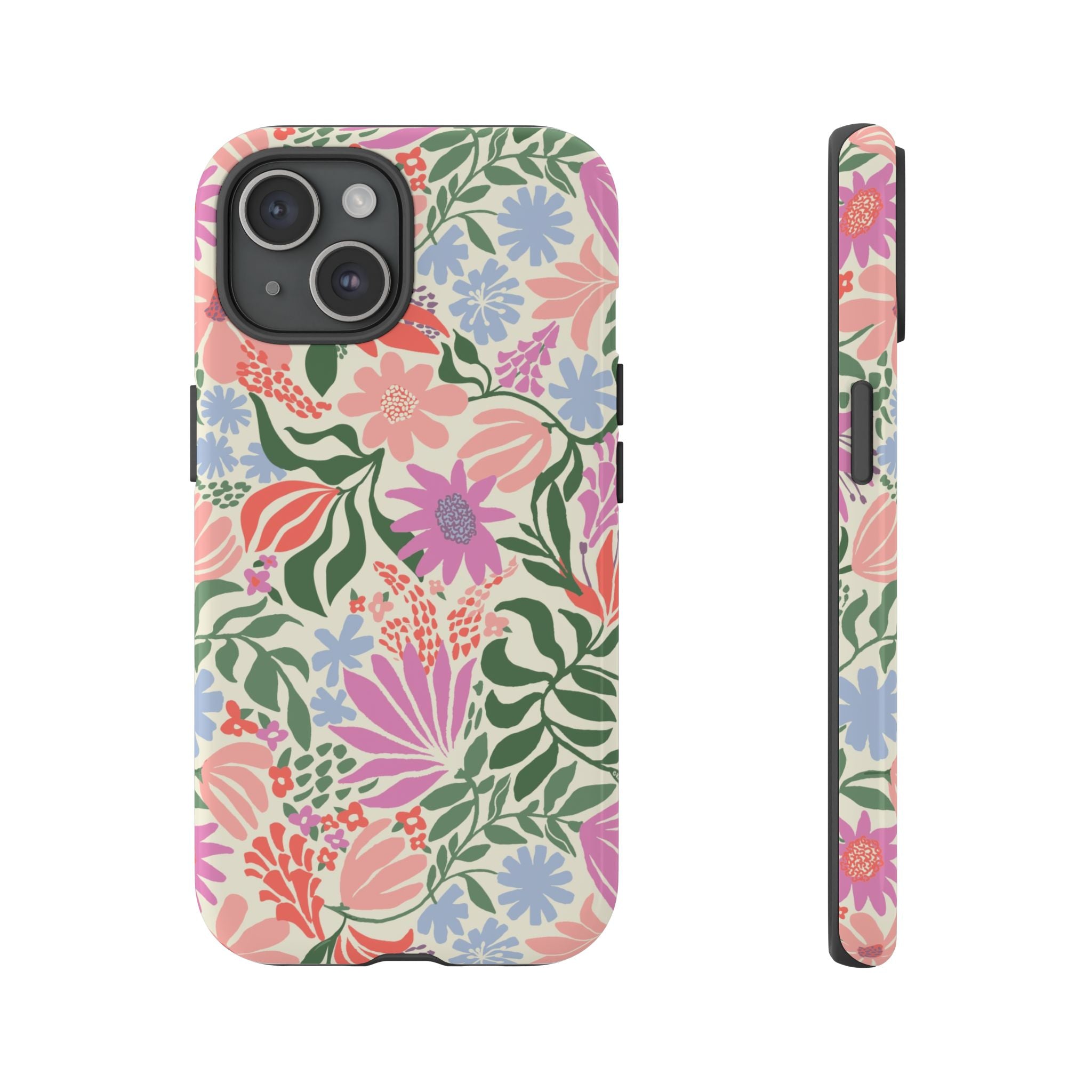 Botanica Pastel Tough iPhone 15 Case – Glossy | blush, lavender, sage pastel botanical wildflower print