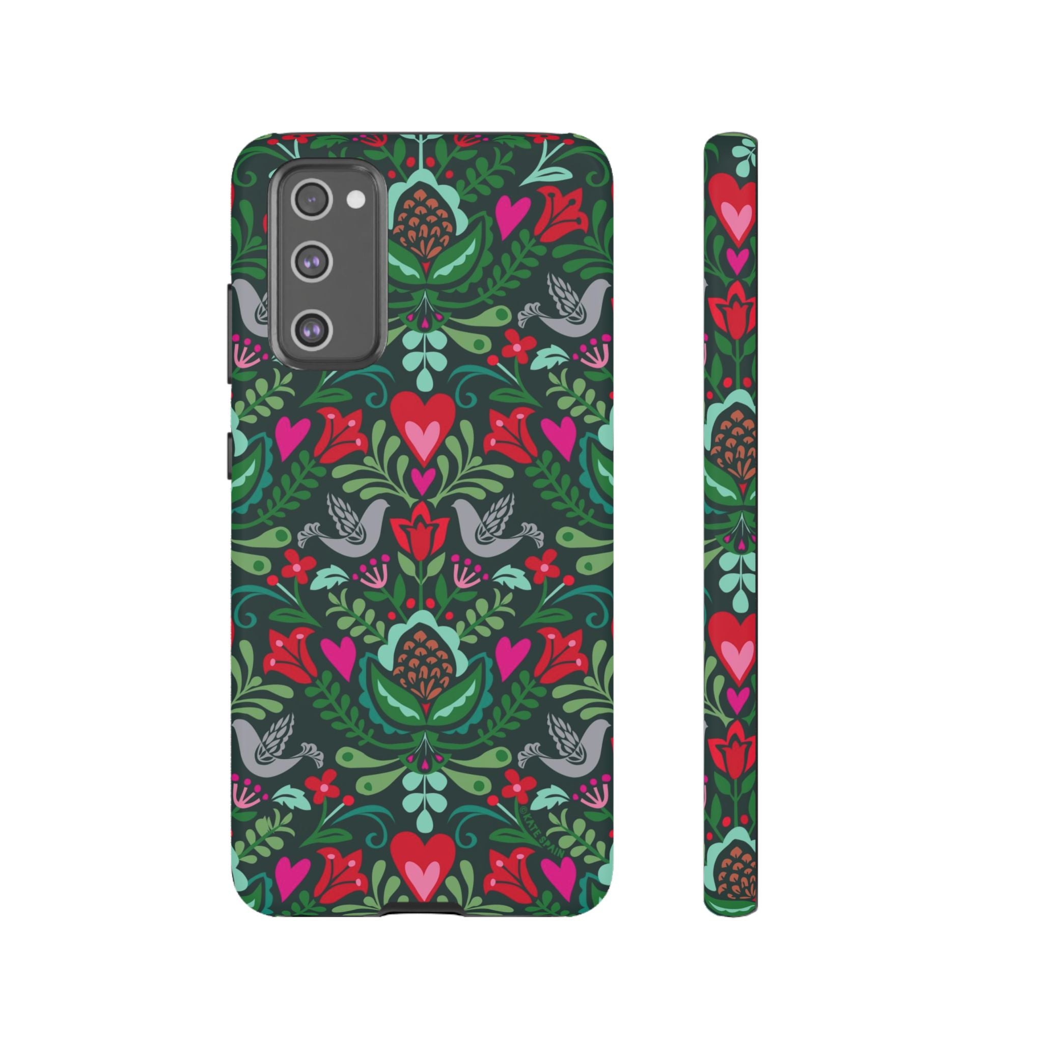 Rosemaling Samsung Galaxy S20 FE Case – Matte | forest green, red, pink rosemaling floral print