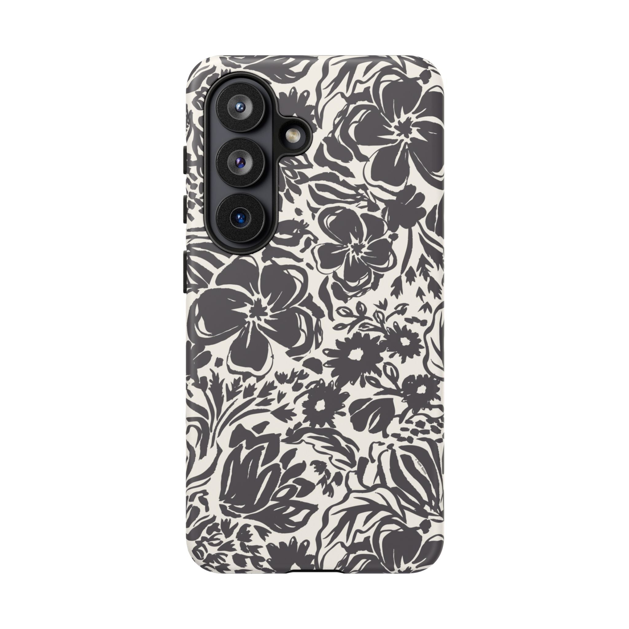 Rhapsody Black Samsung Galaxy S26 Matte case — bold charcoal floral print on cream by Kate Spain