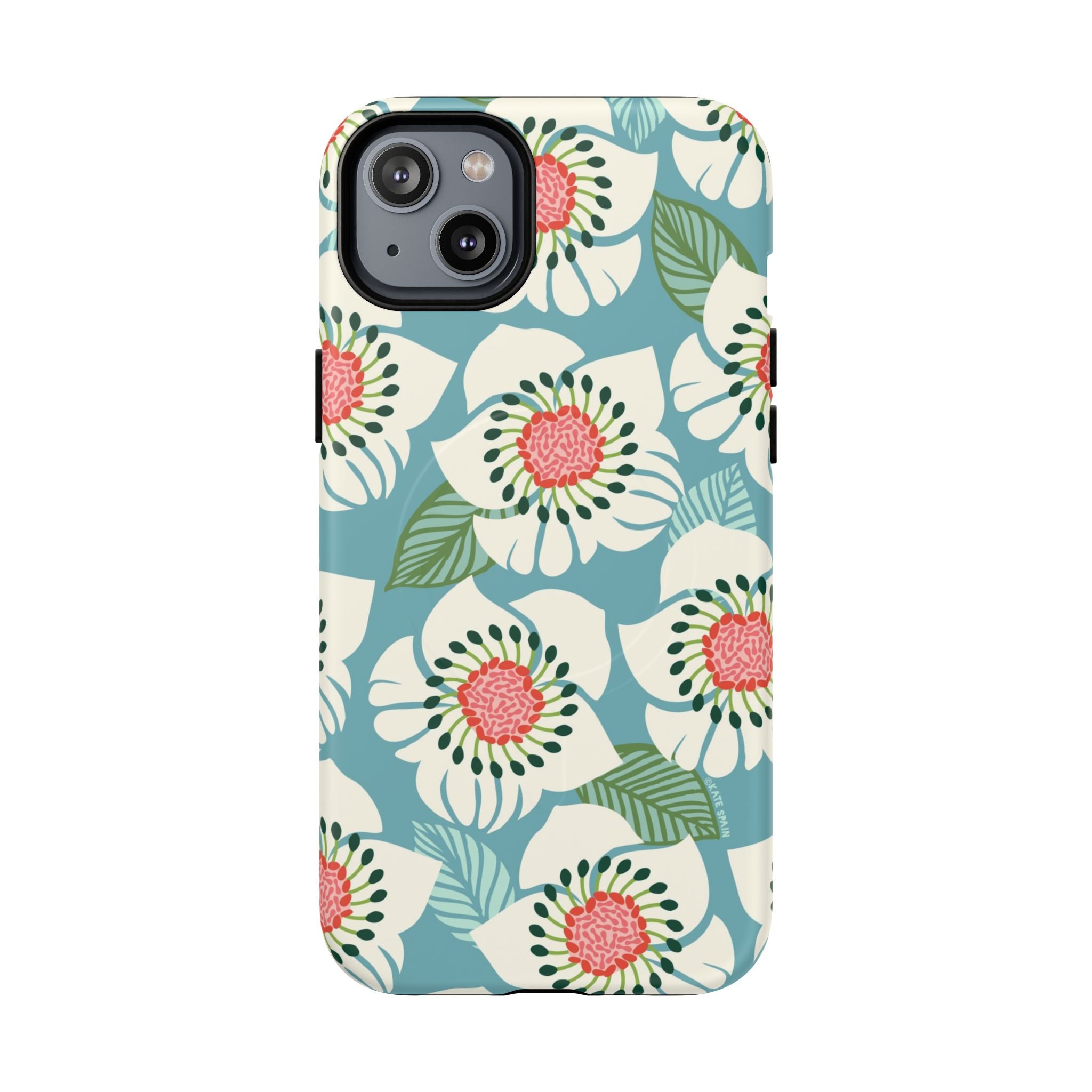 Panache MagSafe iPhone 14 Plus Case – Matte | sky blue, pale cream, pink anemone floral print
