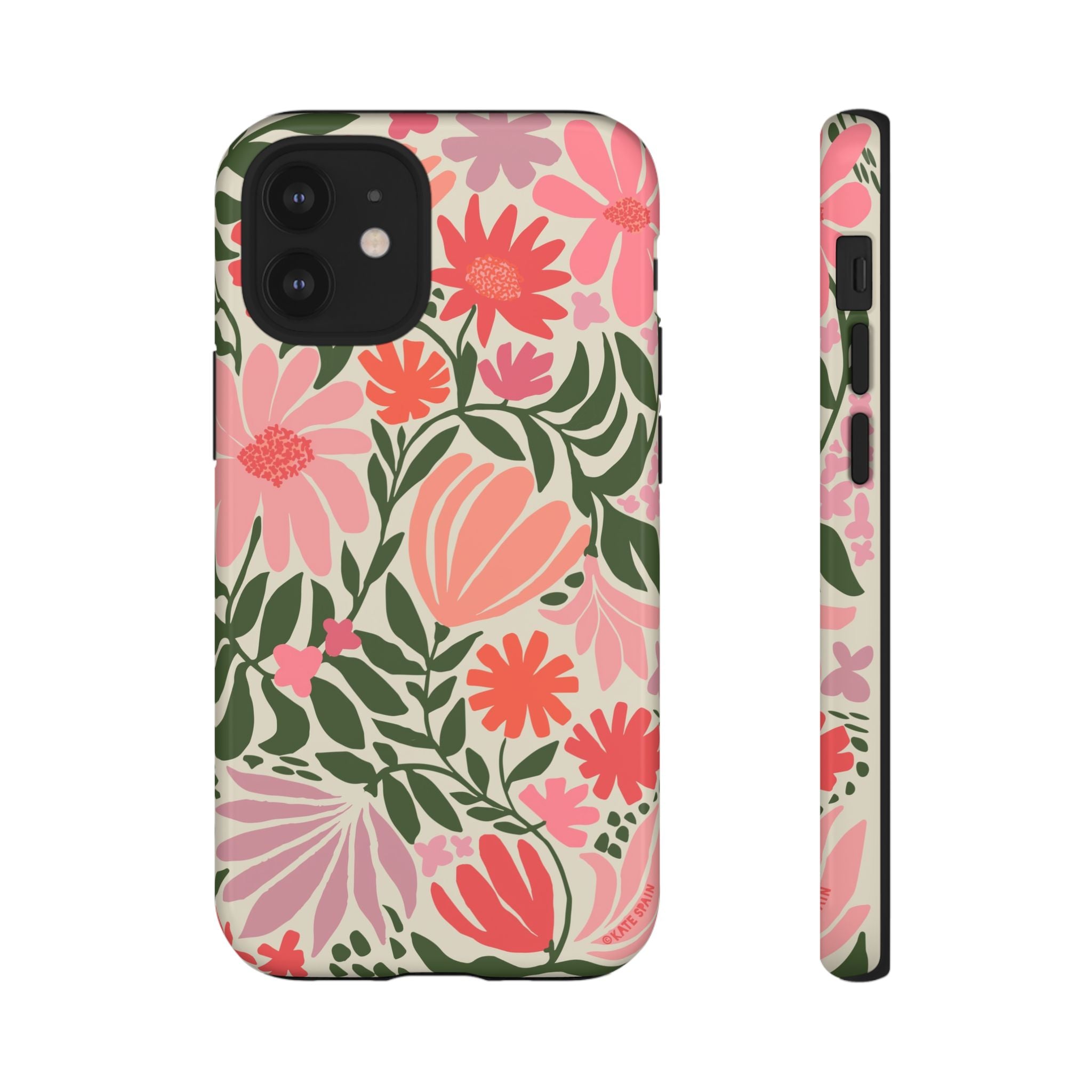 Calendula Tough iPhone 12 Mini Case – Glossy | periwinkle, cream, teal graphic daisy floral print