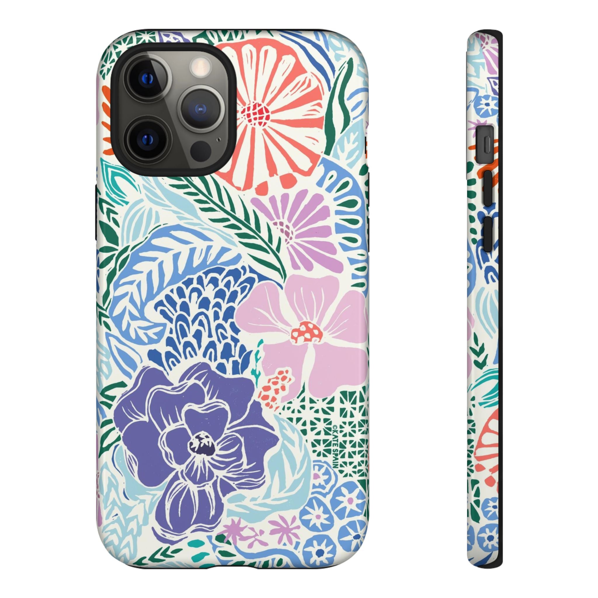 Tropica Tough iPhone 12 Pro Max Case – Glossy | purple, coral, pink, blue botanical tropical floral print