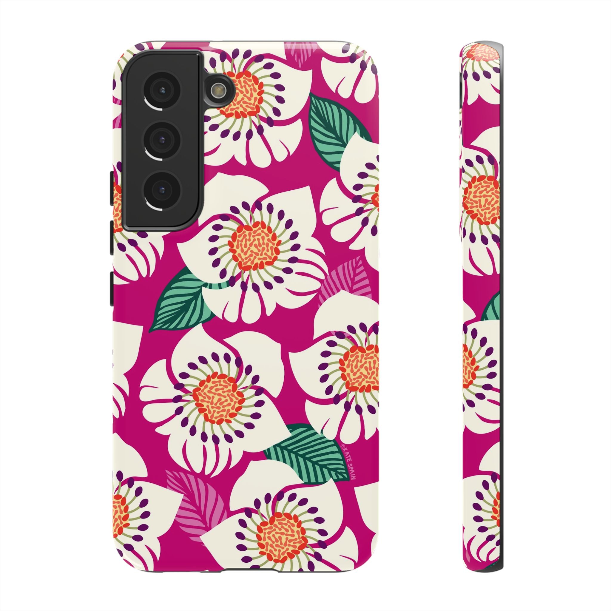 Artistic Panache Samsung Galaxy S22 Case – Glossy | berry, cream white, peach anemone floral print