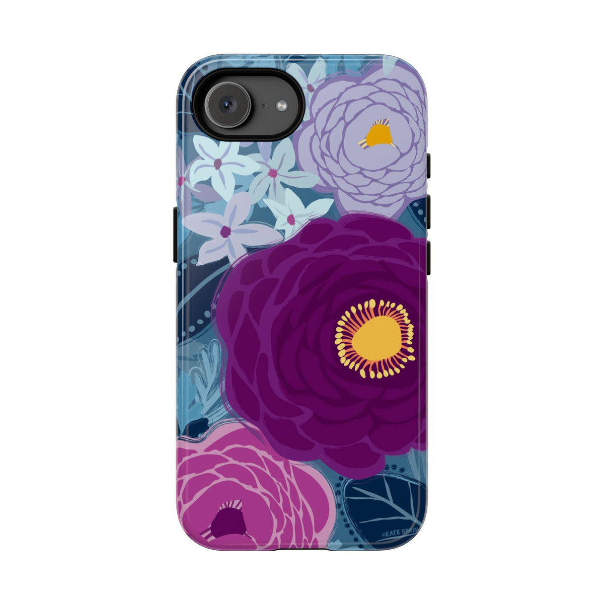 Bloomerie Violet Tough iPhone 17e Case – Glossy | navy, purple, magenta botanical peony floral print