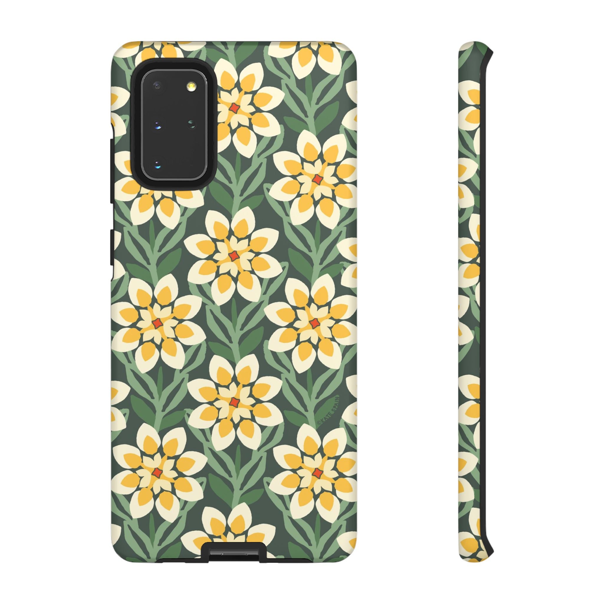 Luxury Modern Dahlia Samsung Galaxy S20+ Case – Matte | forest green, yellow, cream modern dahlia print