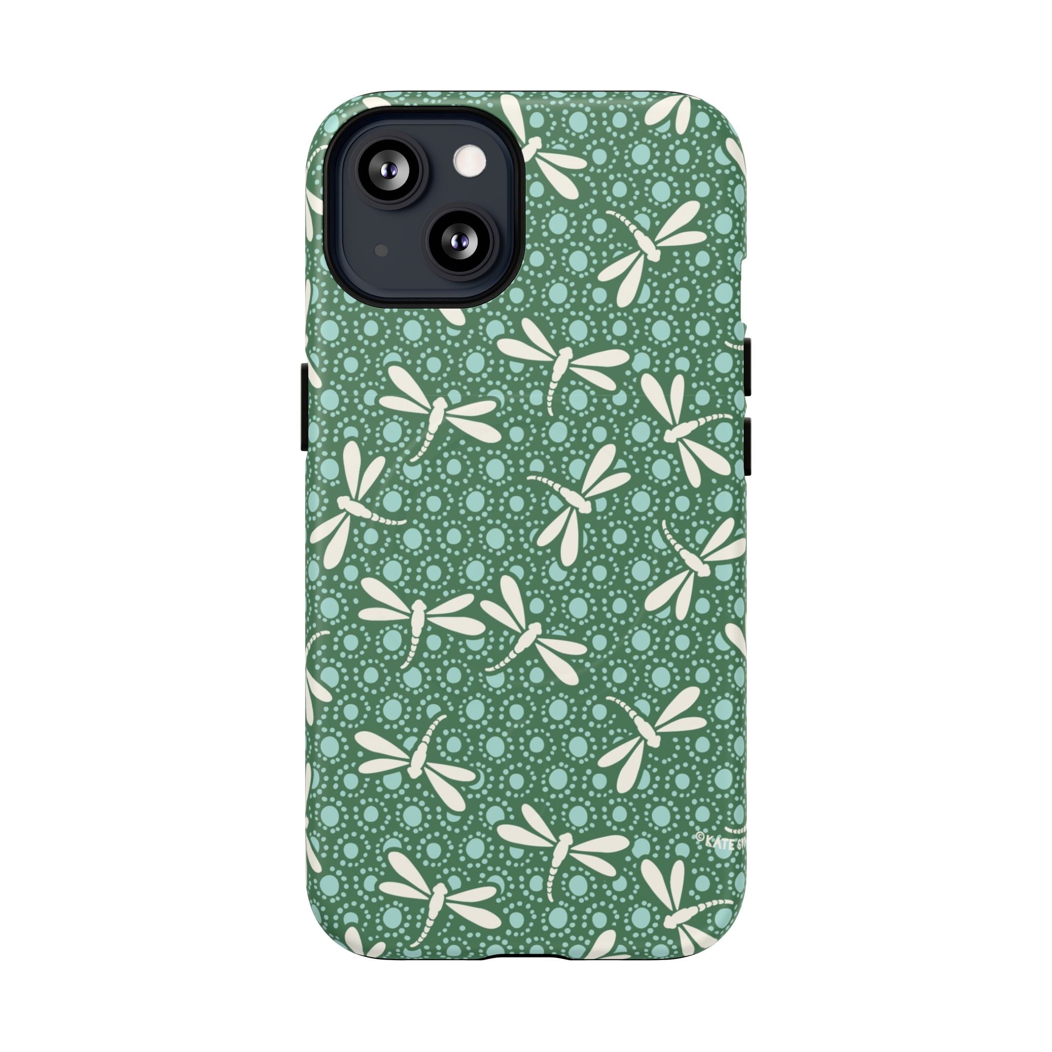 Designer Dragonfly MagSafe iPhone 13 Case – Matte | jade green, aqua, cream dragonfly print