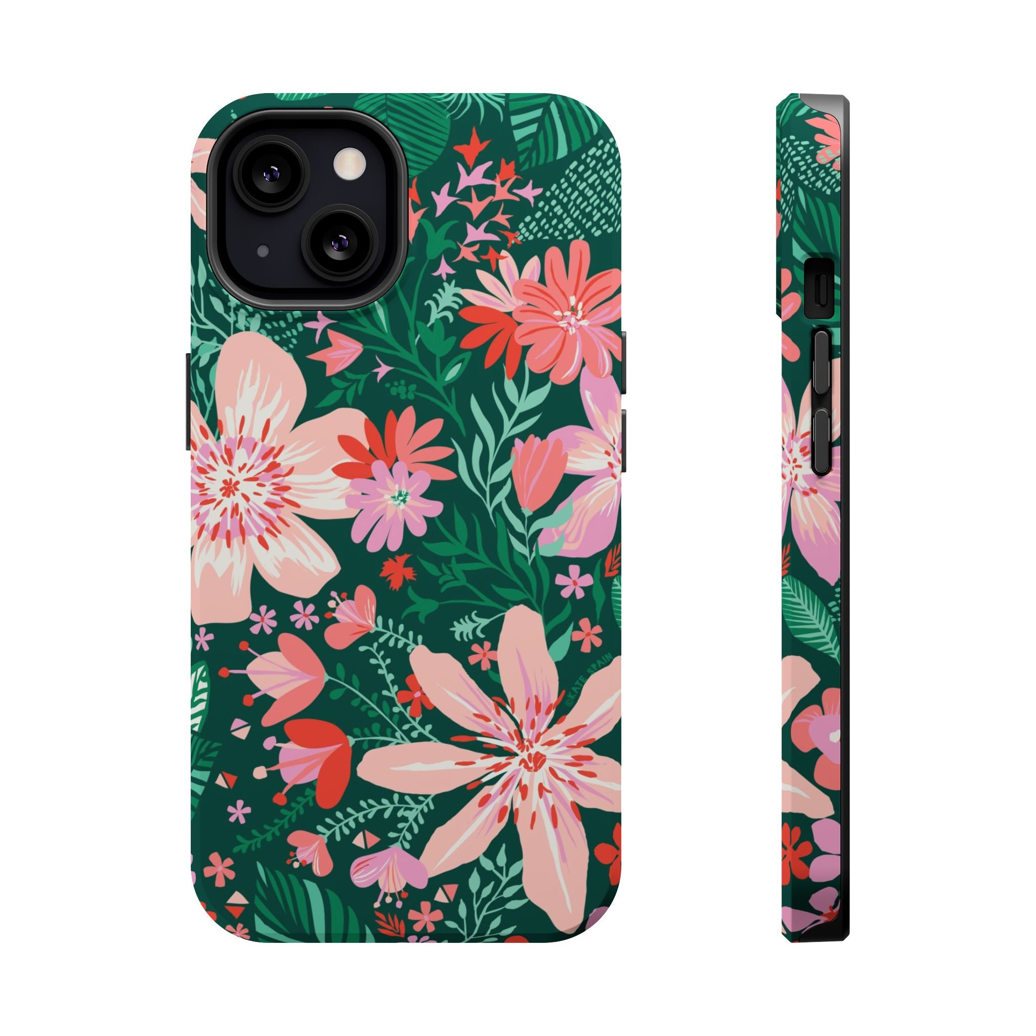Bonaire MagSafe iPhone 13 Case – Matte | forest green, blush, coral tropical floral print