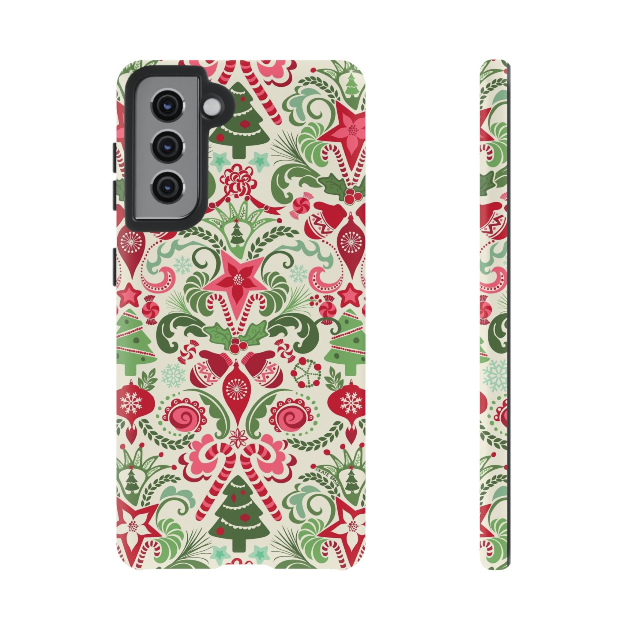 Luxury Wonderland Samsung Galaxy S21 Case – Matte | cream, red, green ornate damask Christmas floral print