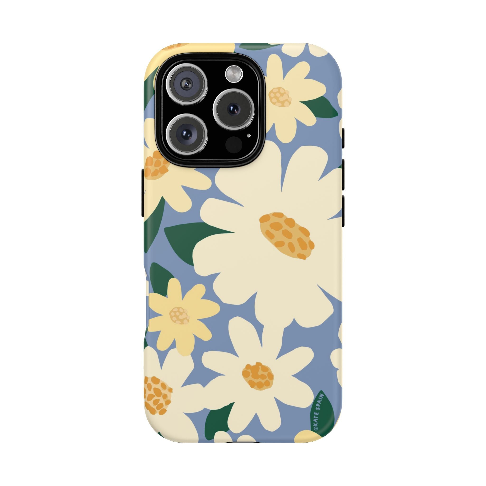Chamomile Tough iPhone 16 Pro Case – Glossy | periwinkle, cream, yellow botanical daisy floral print