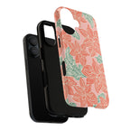 Hibiscus Coral iPhone 17 Glossy Case — dual-layer construction detail showing protective inner and outer layers; blush pink botanical hibiscus print
