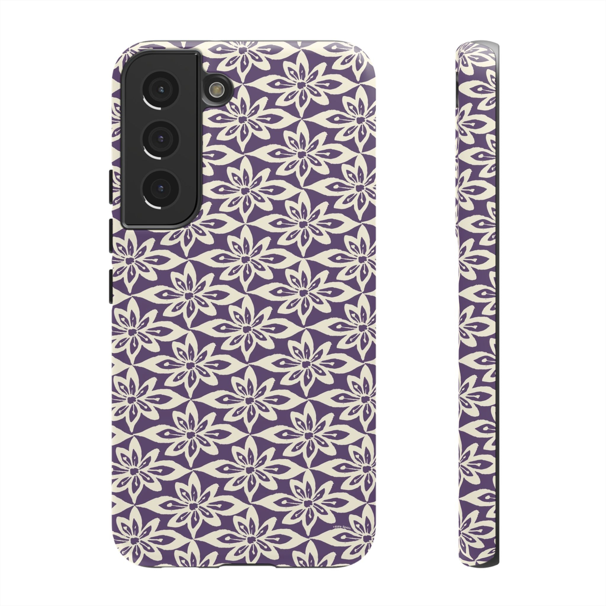 Lily Plum Samsung Galaxy S22 Matte case — graphic white lily print on rich violet — botanical phone case by Kate Spain