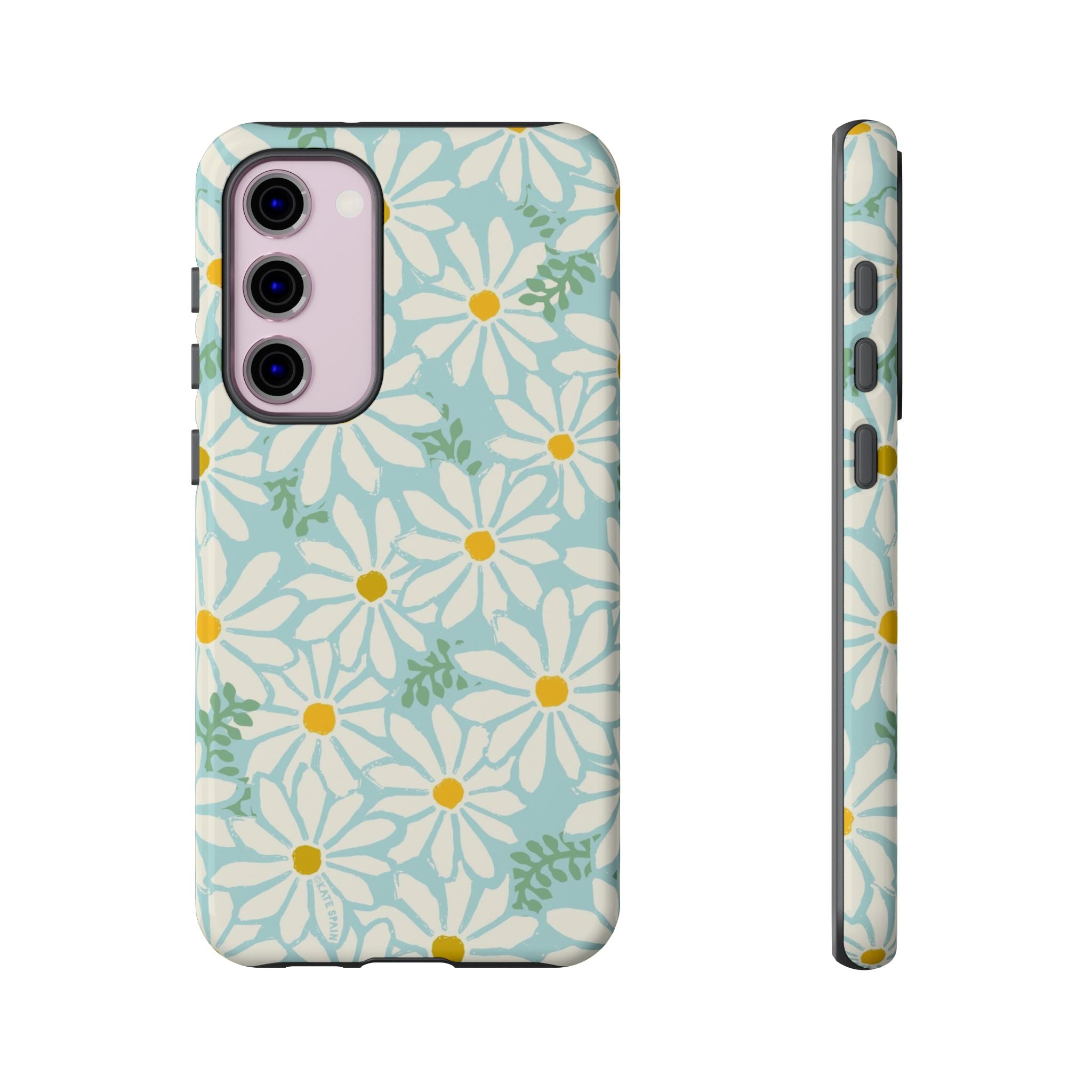 Luxury Daisies Samsung Galaxy S23 Plus Case – Glossy | white, yellow, aqua daisy floral print