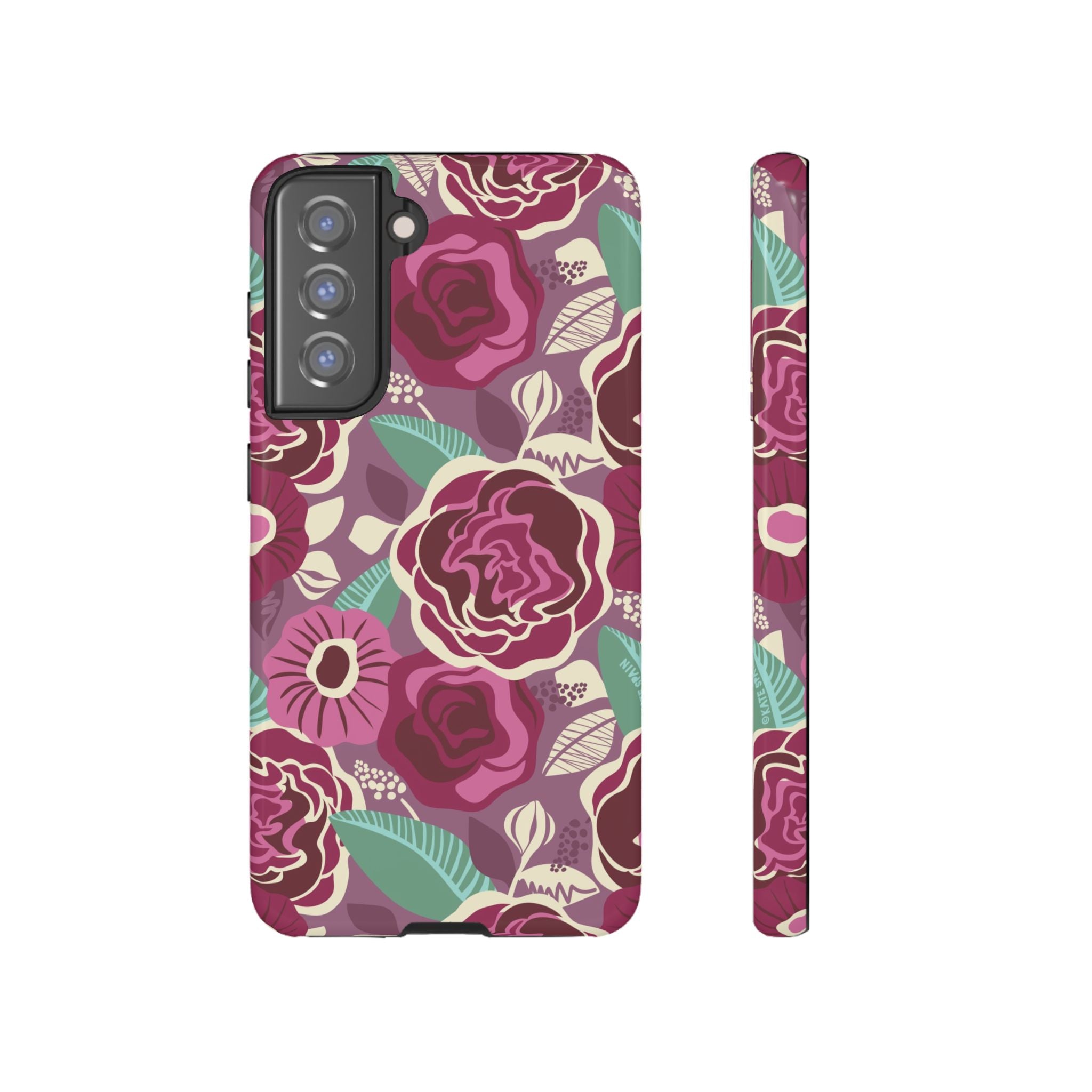 Luxury Tea Rose Burgundy Samsung Galaxy S21 FE Case – Glossy | burgundy, magenta, plum botanical rose floral print