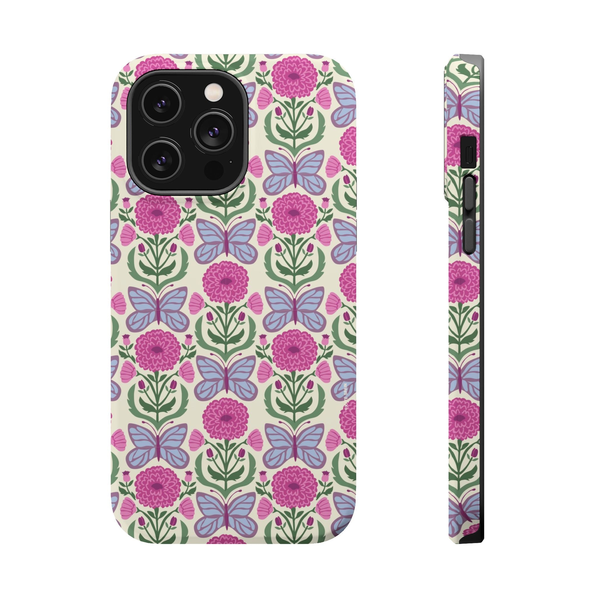 Butterfly MagSafe iPhone 14 Pro Max Case – Matte | cream, magenta, periwinkle butterfly floral print