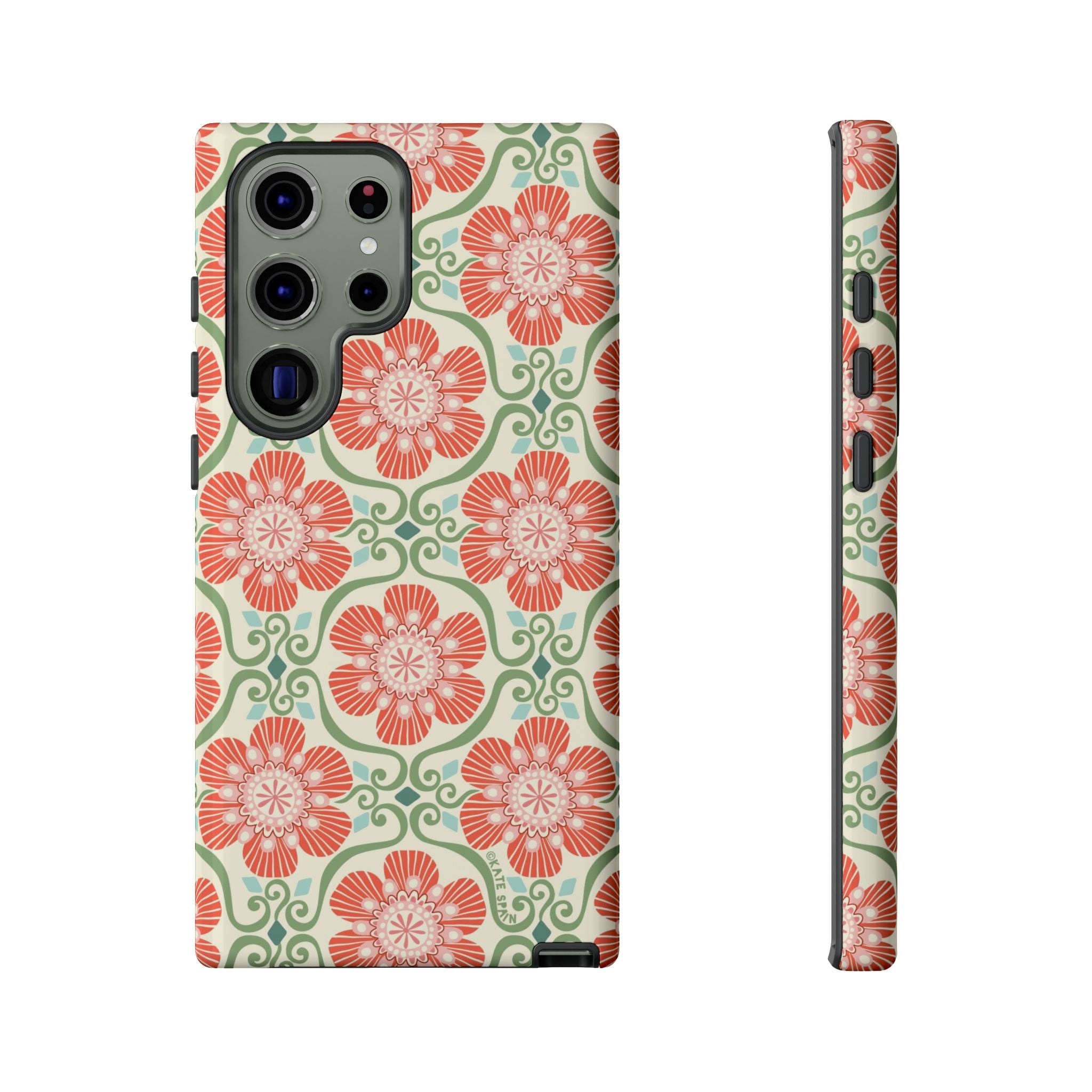 Luxury Barcelona Flowers Samsung Galaxy S23 Ultra Case – Glossy | cream, coral, sage botanical floral print
