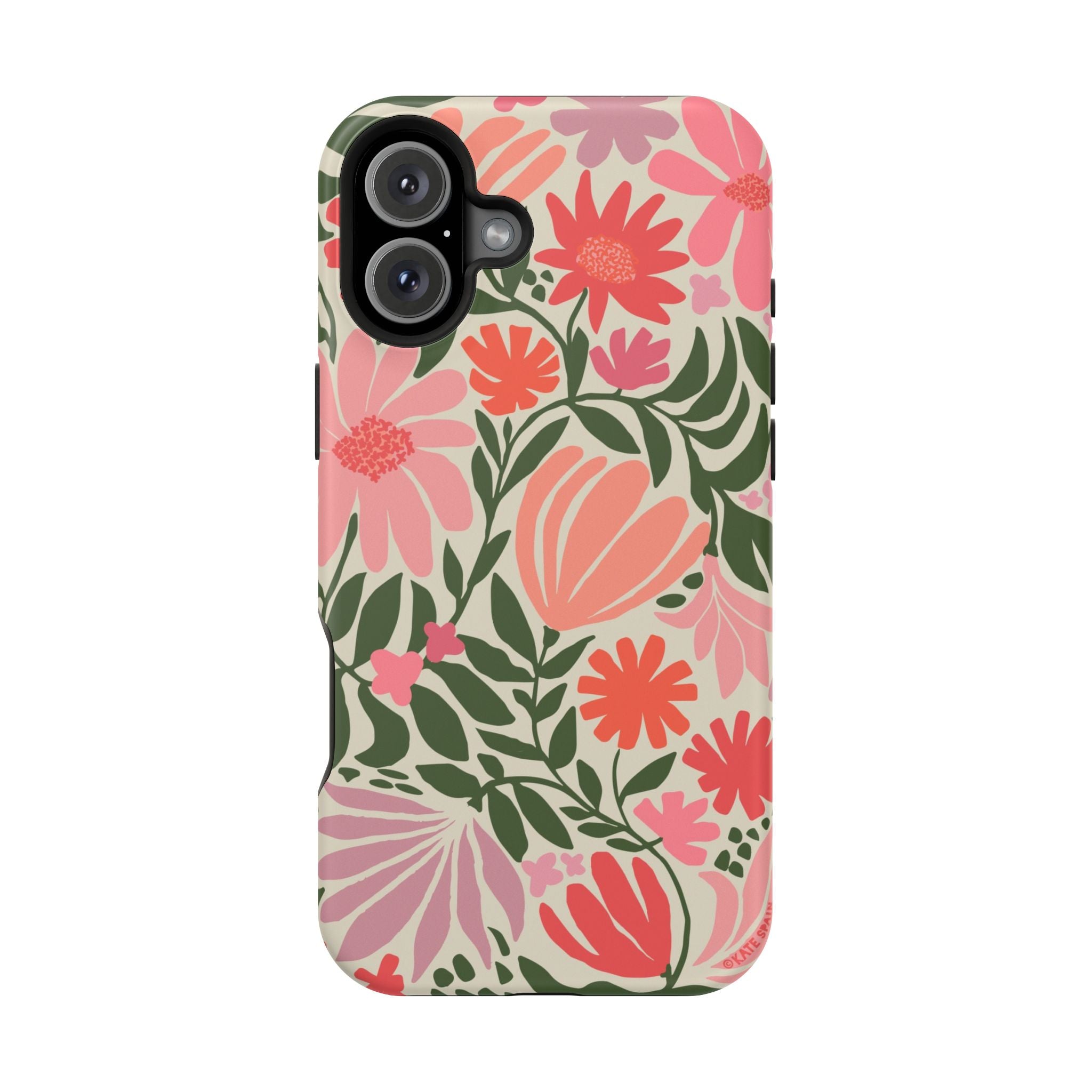 Botanica MagSafe iPhone 16 Plus Case – Matte | coral, pink, sage green botanical wildflower print