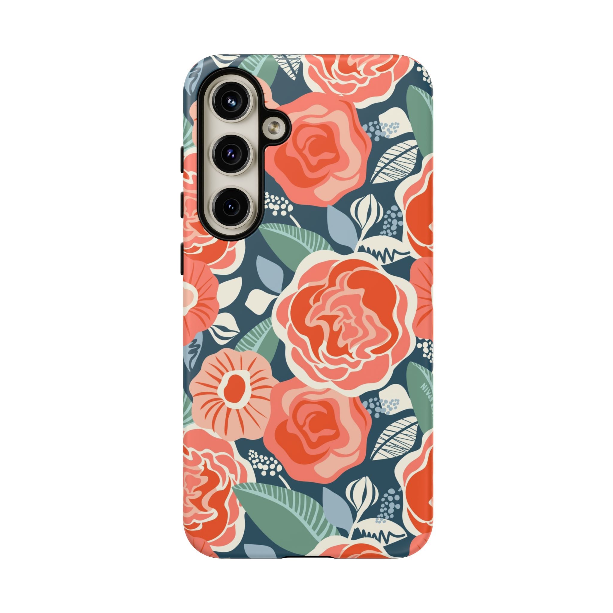 Luxury Tea Rose Navy Samsung Galaxy S24 Plus Case – Matte | navy, coral, peach botanical rose floral print