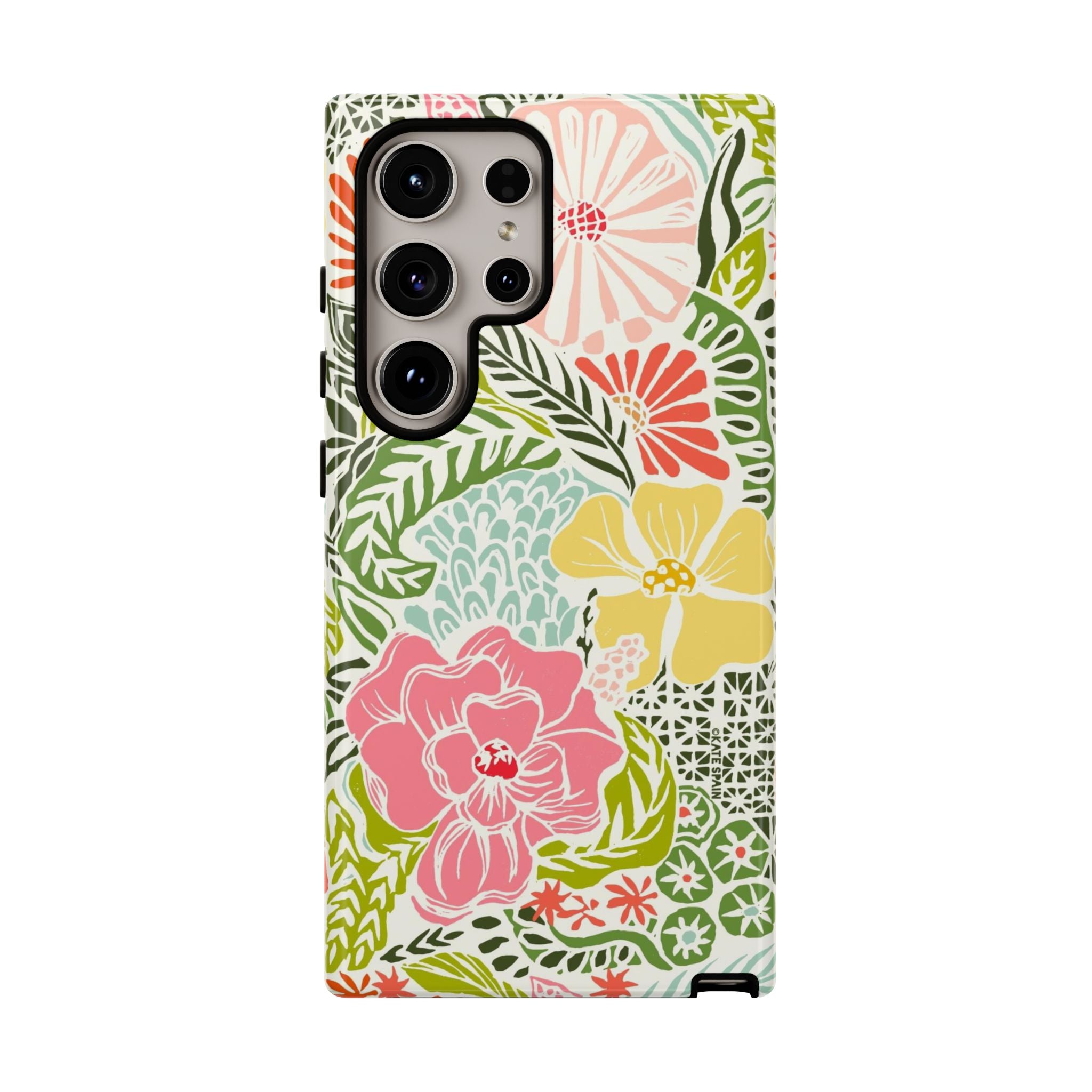 Cute Tropica Samsung Galaxy S24 Ultra Case – Matte | cream, pink, yellow, blue botanical floral print