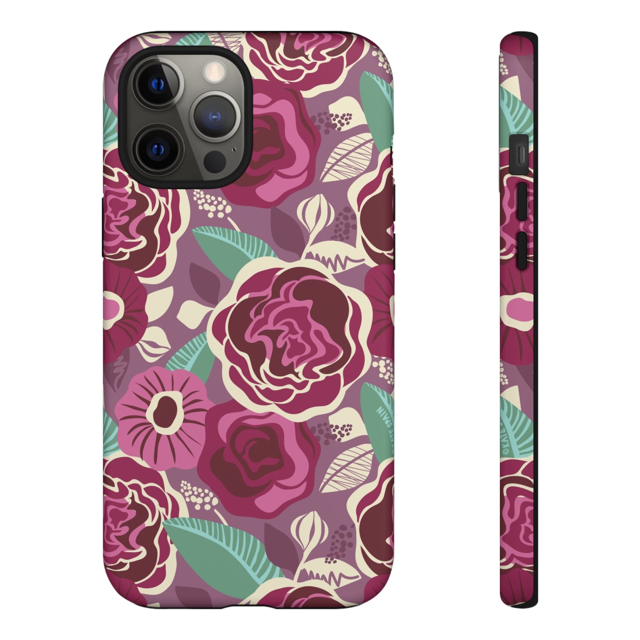 Tea Rose Burgundy Tough iPhone 12 Pro Max Case – Matte | burgundy, magenta, plum botanical rose floral print