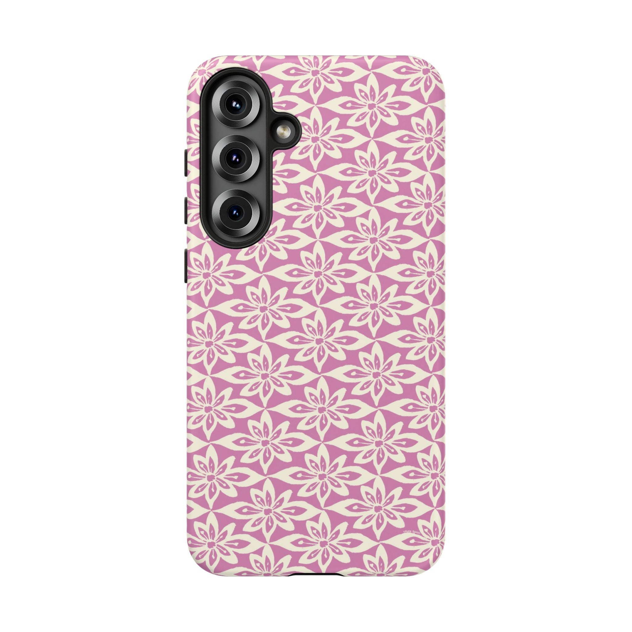 Lily Rose Samsung Galaxy S25 Plus Glossy case — graphic white lily print on soft rose — botanical phone case by Kate Spain