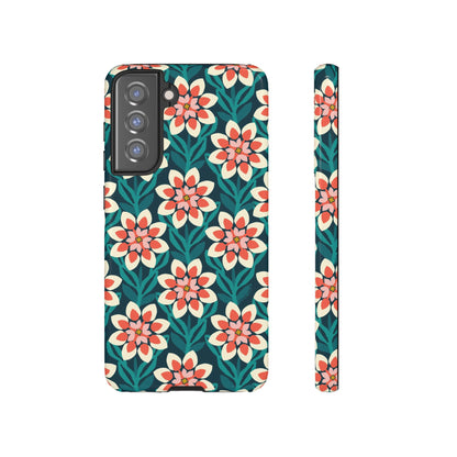Modern Dahlia Samsung Case - Teal Coral Allover Pattern