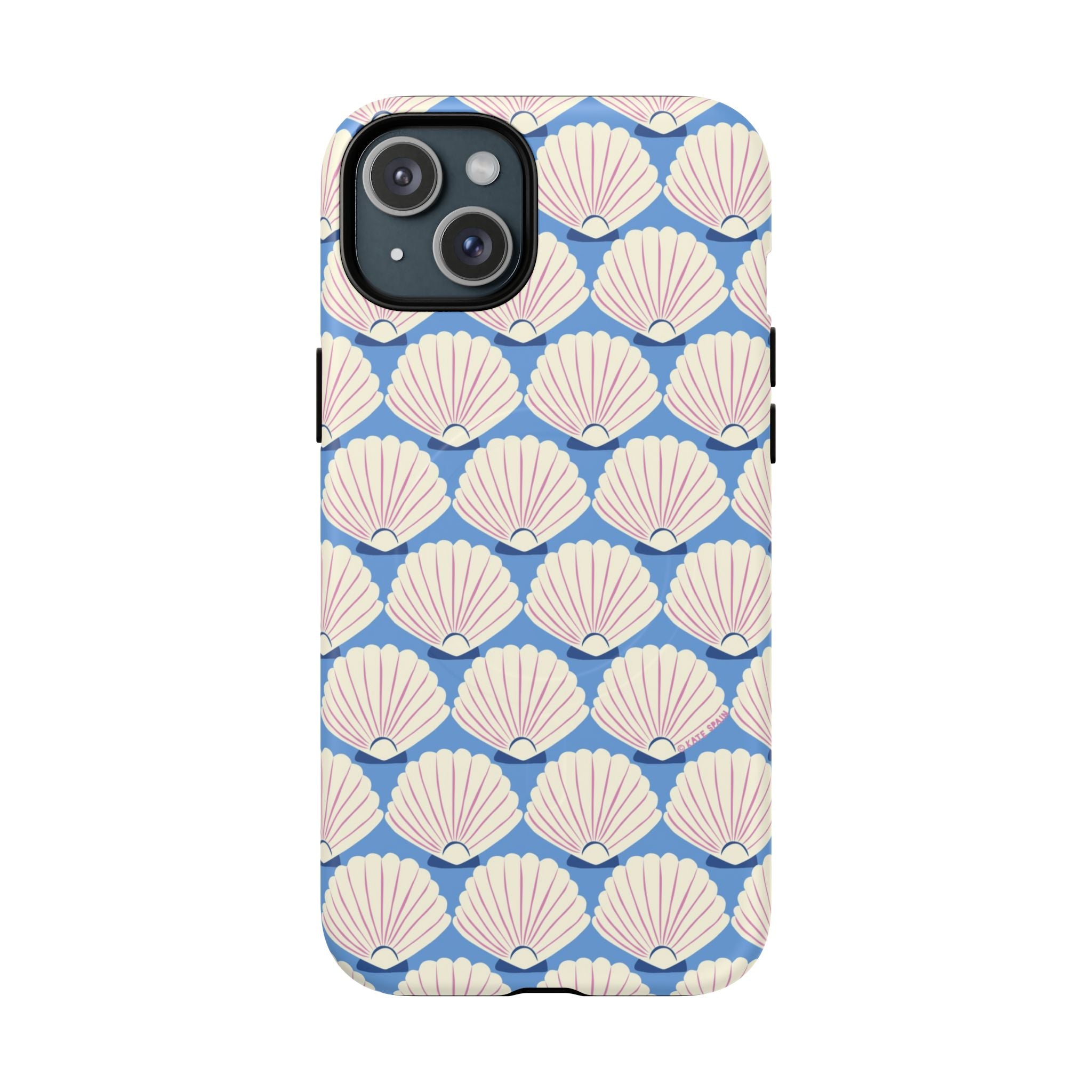 Seashells MagSafe iPhone 15 Plus Case – Matte | periwinkle, cream, blush scallop shell print