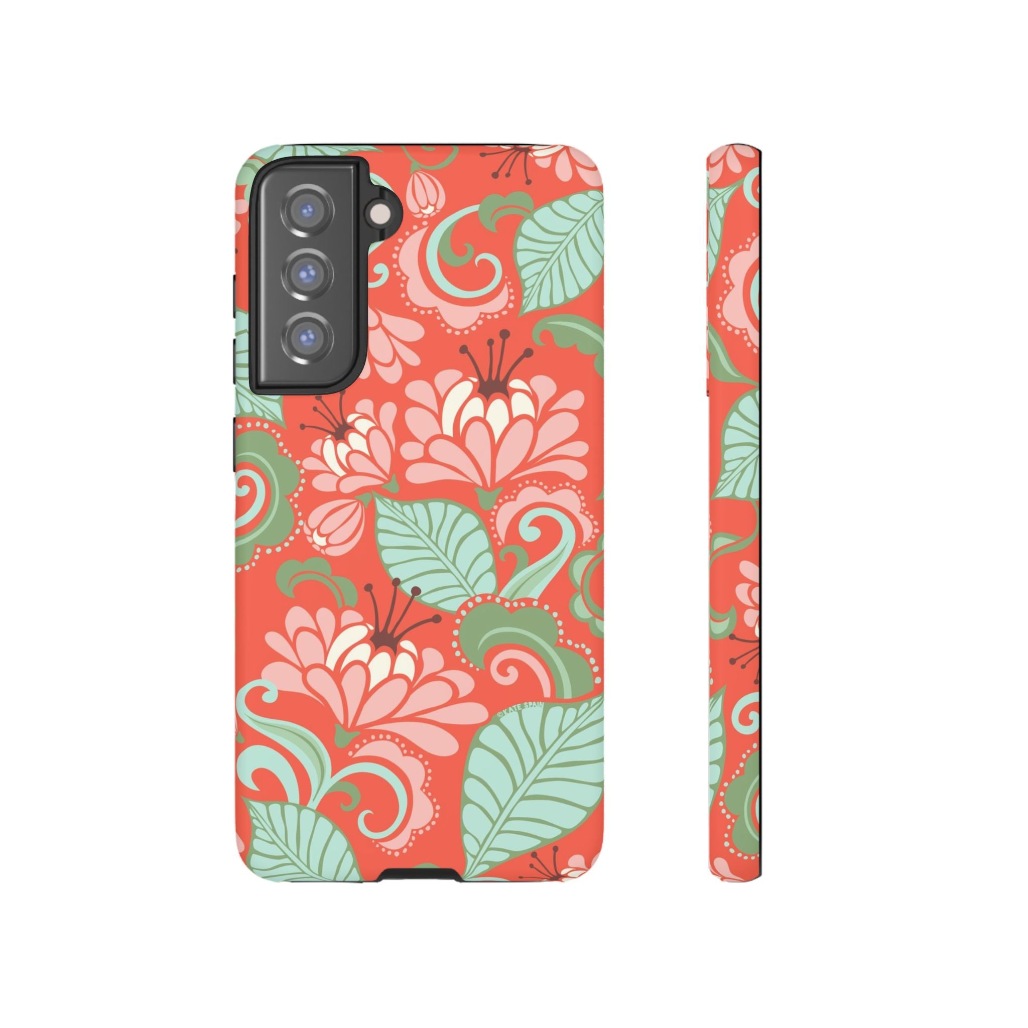 Designer Sarabande Samsung Galaxy S21 FE Case – Matte | coral, blush, mint tropical floral print