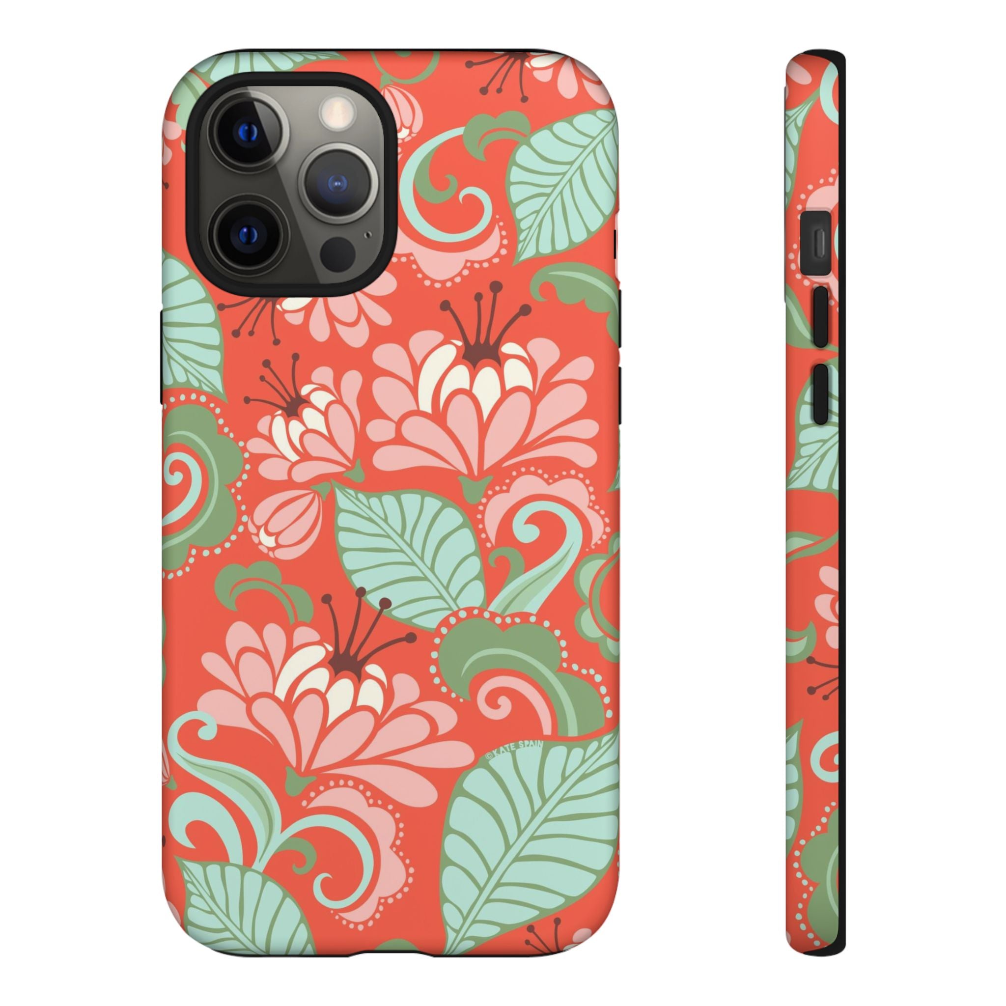 Sarabande Tough iPhone 12 Pro Max Case – Matte | coral, pink, cream, green botanical floral print