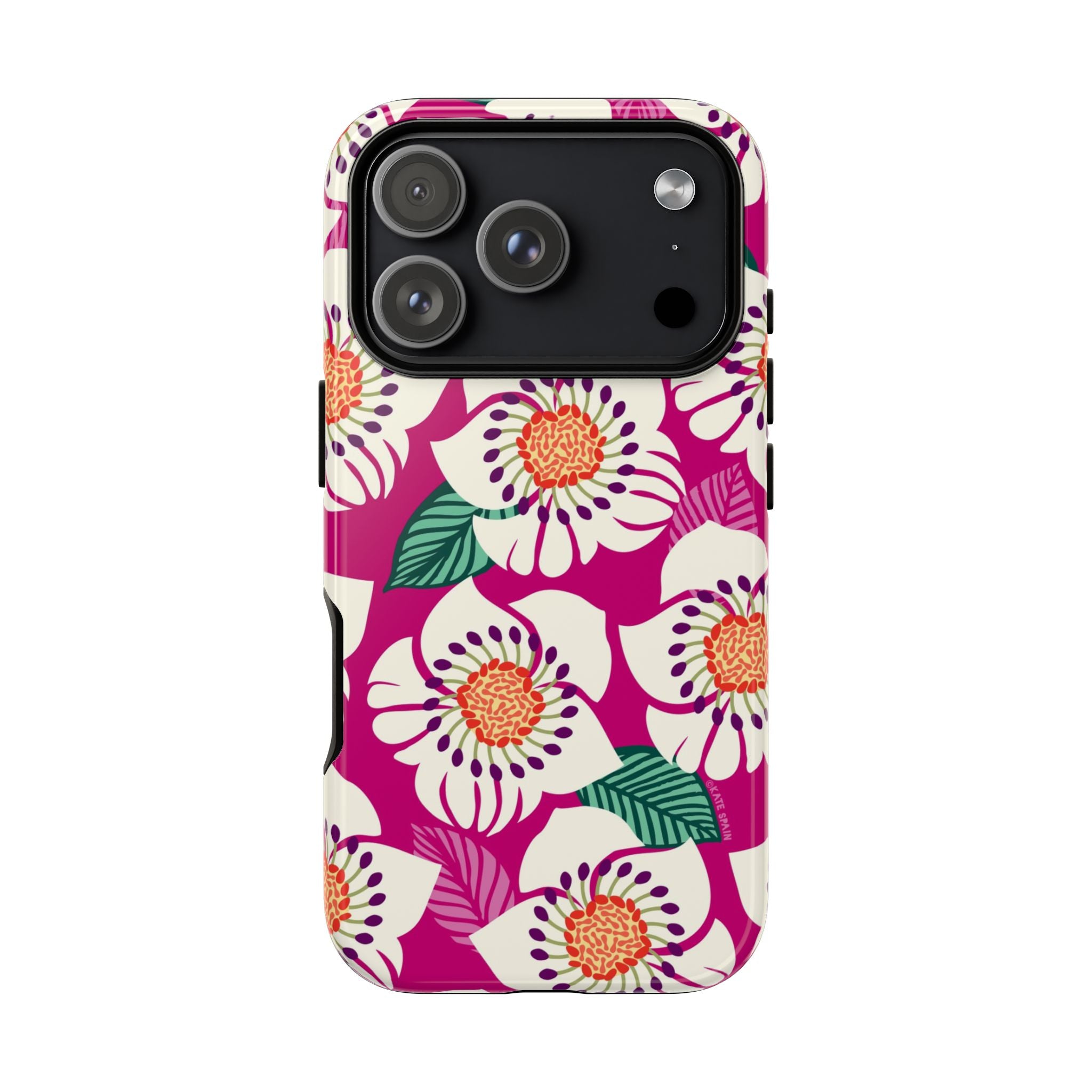 Panache Rose Tough iPhone 17 Pro Case – Glossy | berry, cream white, peach anemone floral print