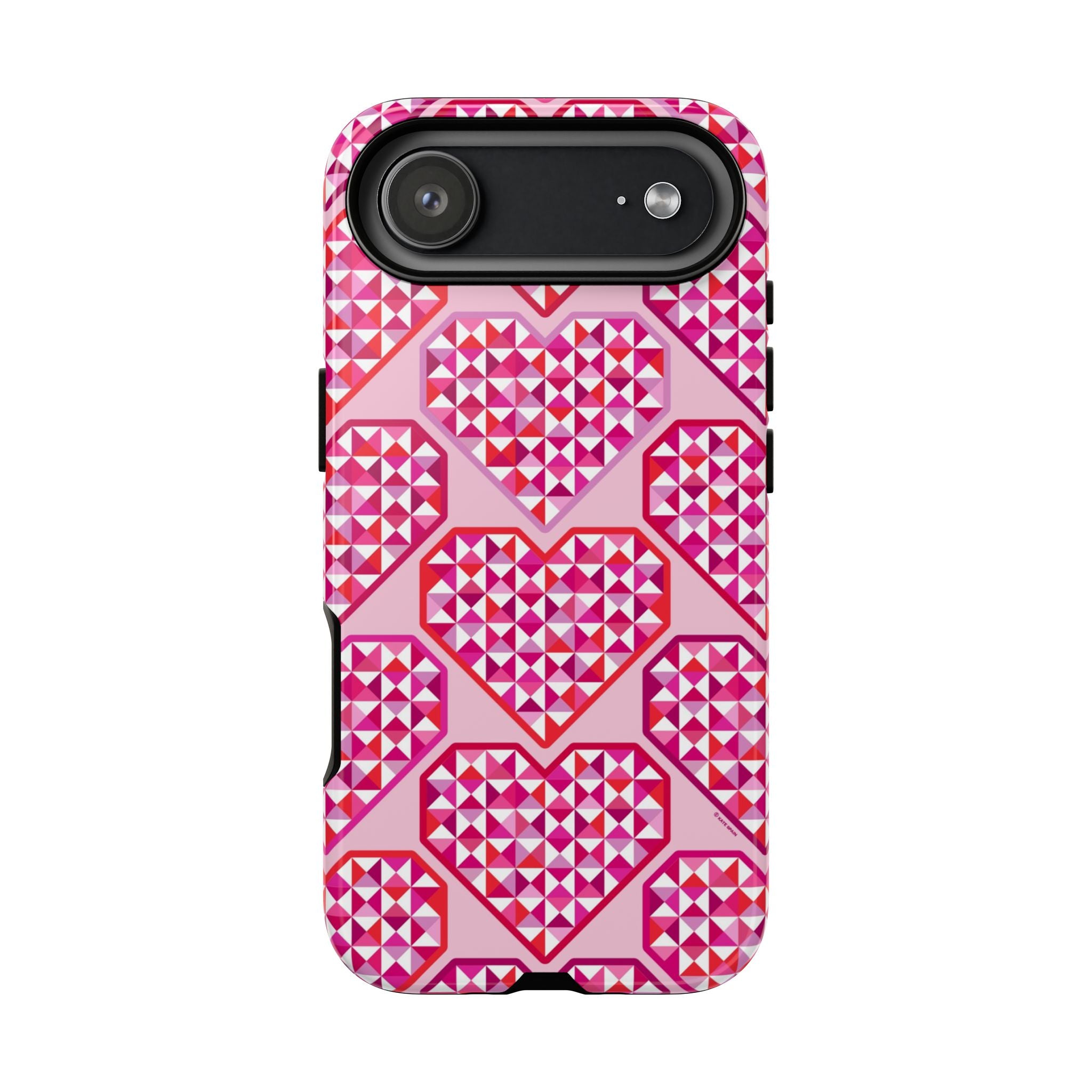 Pink Pyramid Heart Tough iPhone 17 Air Case – Glossy | blush, pink, magenta, red geometric pyramid heart print