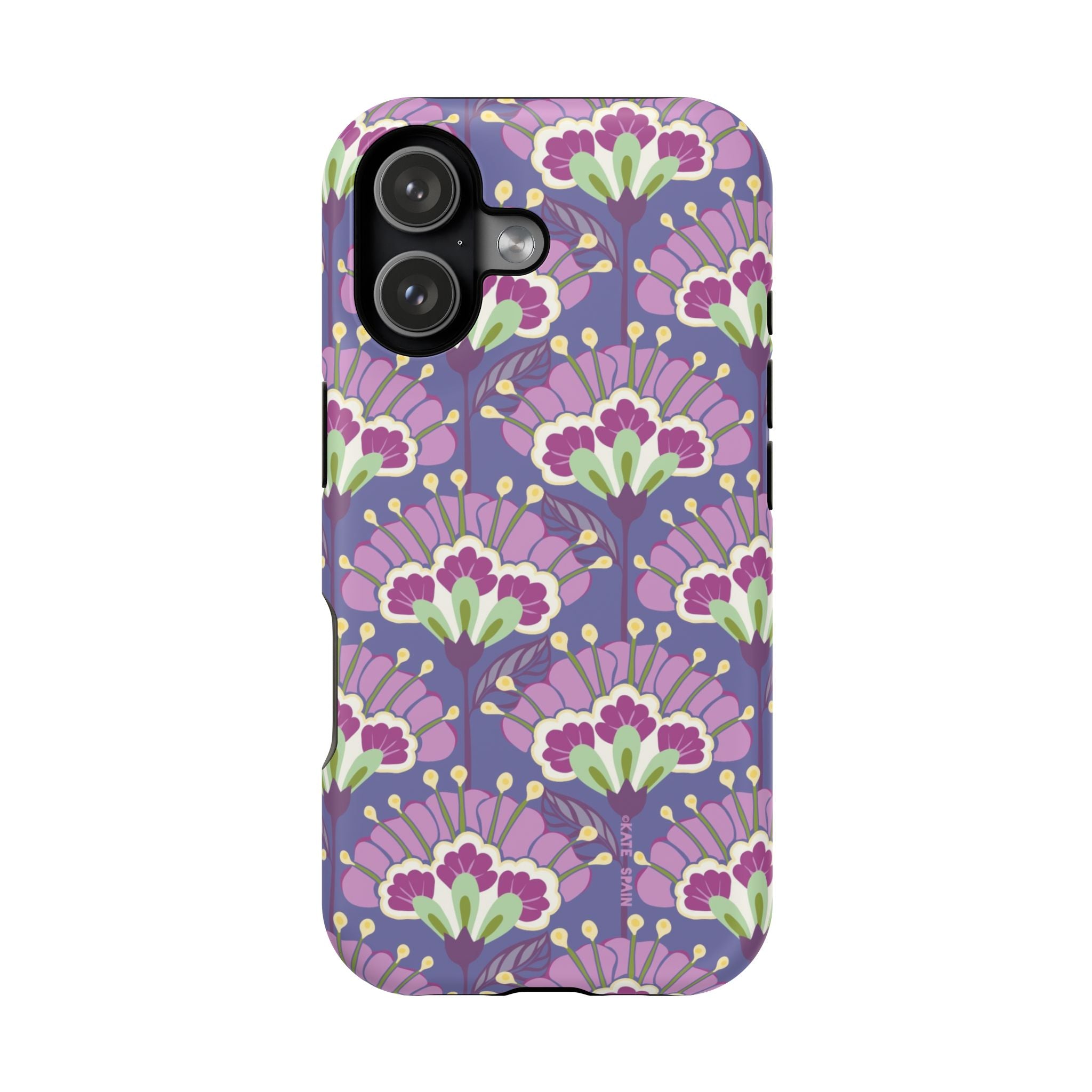 Lantern Flower MagSafe iPhone 17 Case – Matte | periwinkle, purple, mauve, sage botanical lantern floral print MagSafe compatible, dual-layer protection