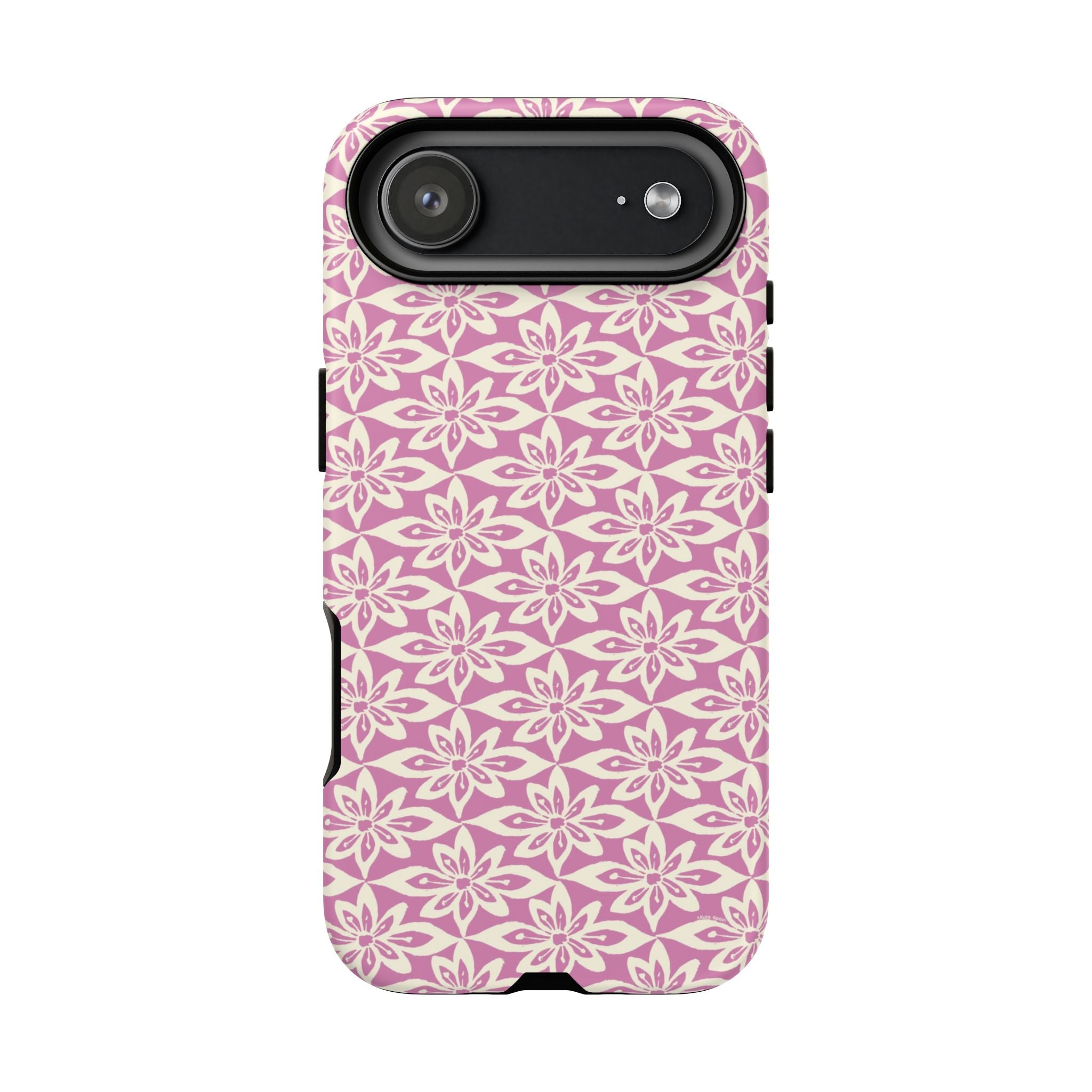 Lily Rose iPhone 17 Pro Max Case – Matte | graphic white lily print on soft rose — botanical phone case by Kate Spain