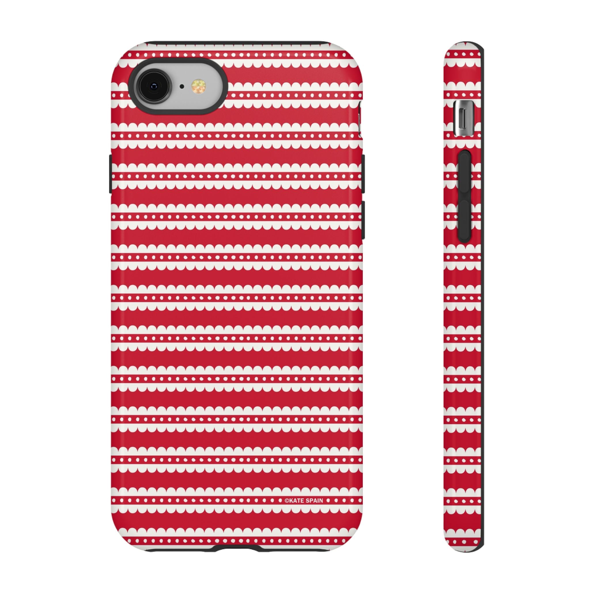 Candy Cane Stripe Tough iPhone 8 Case – Glossy | red, cream scalloped candy cane stripe print