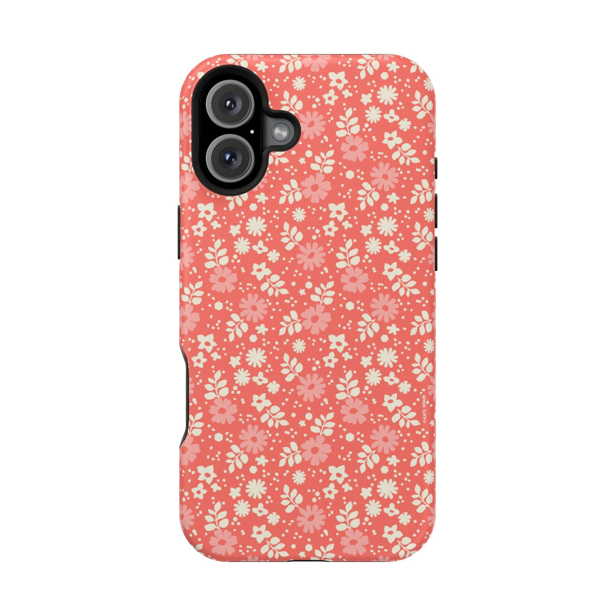Petaline MagSafe iPhone 16 Pro Case – Glossy | coral, cream, blush dainty ditsy daisy floral print