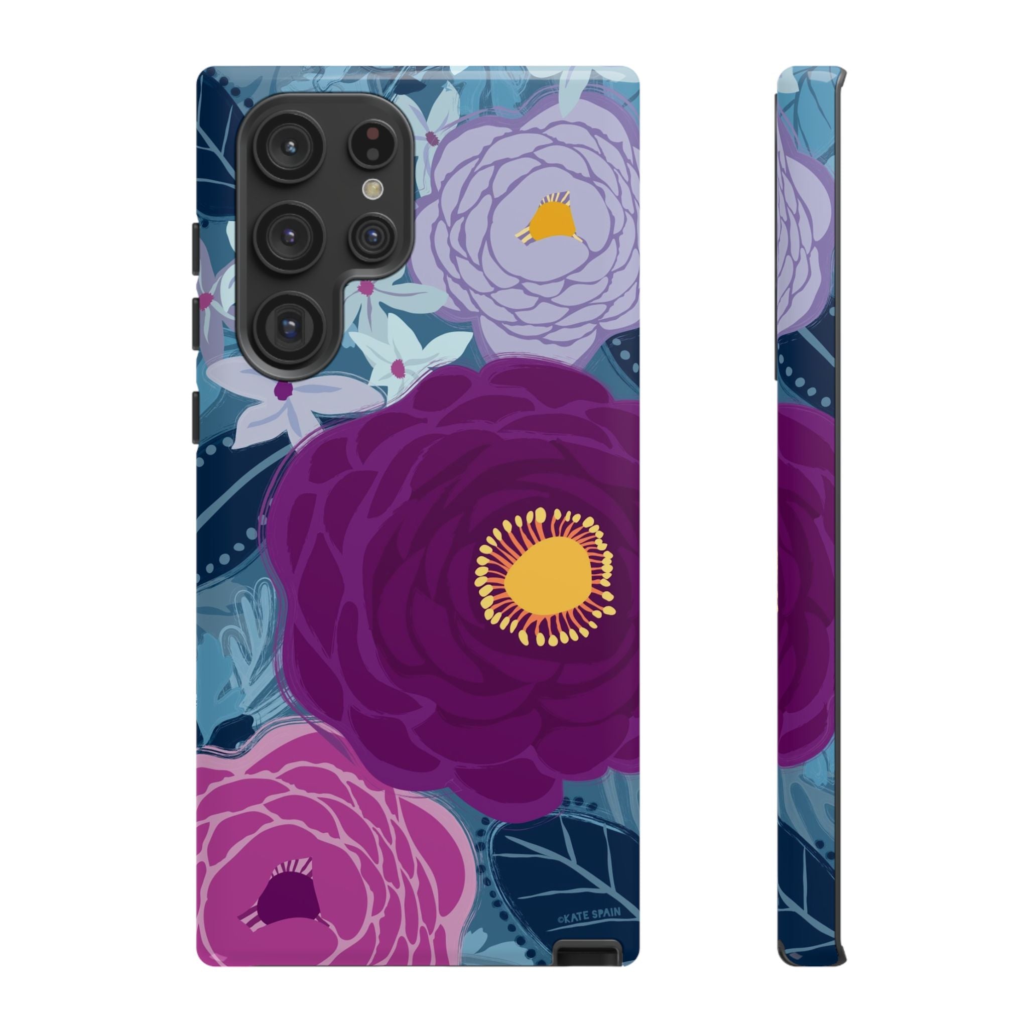 Luxury Bloomerie Samsung Galaxy S22 Ultra Case – Glossy | navy, purple, magenta botanical peony floral print